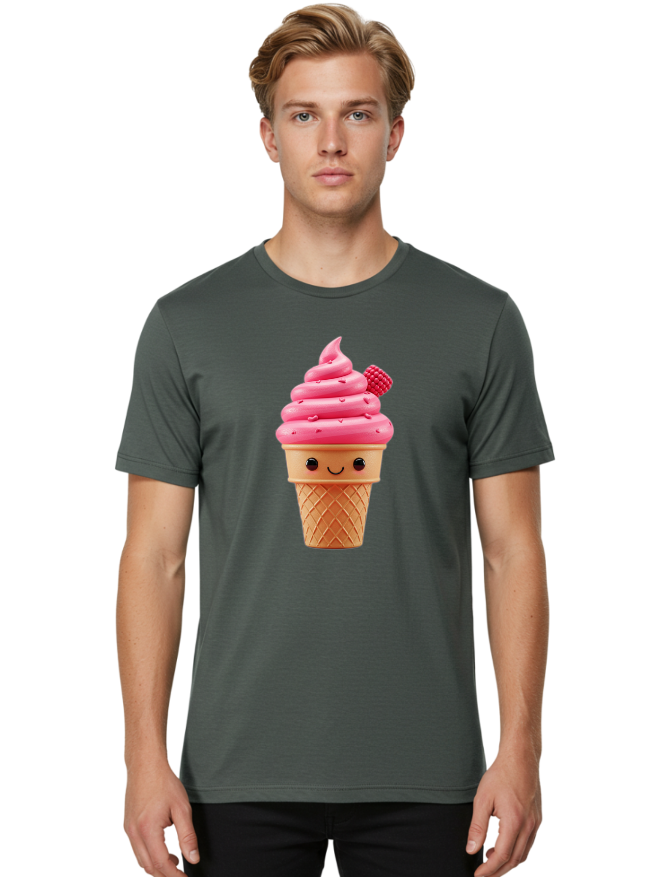 Pink-Ice-Cream-Cone-1 Men'S Graphic Tee, 100% Cotton, Comfortable Casual Summer Wear, Machine Washable, Vintage Camera, Old Camera, Antique Camera, Black Camera, Classic Photography, Photography Equipment, Nostalgic Device, Film Camera, Baj687