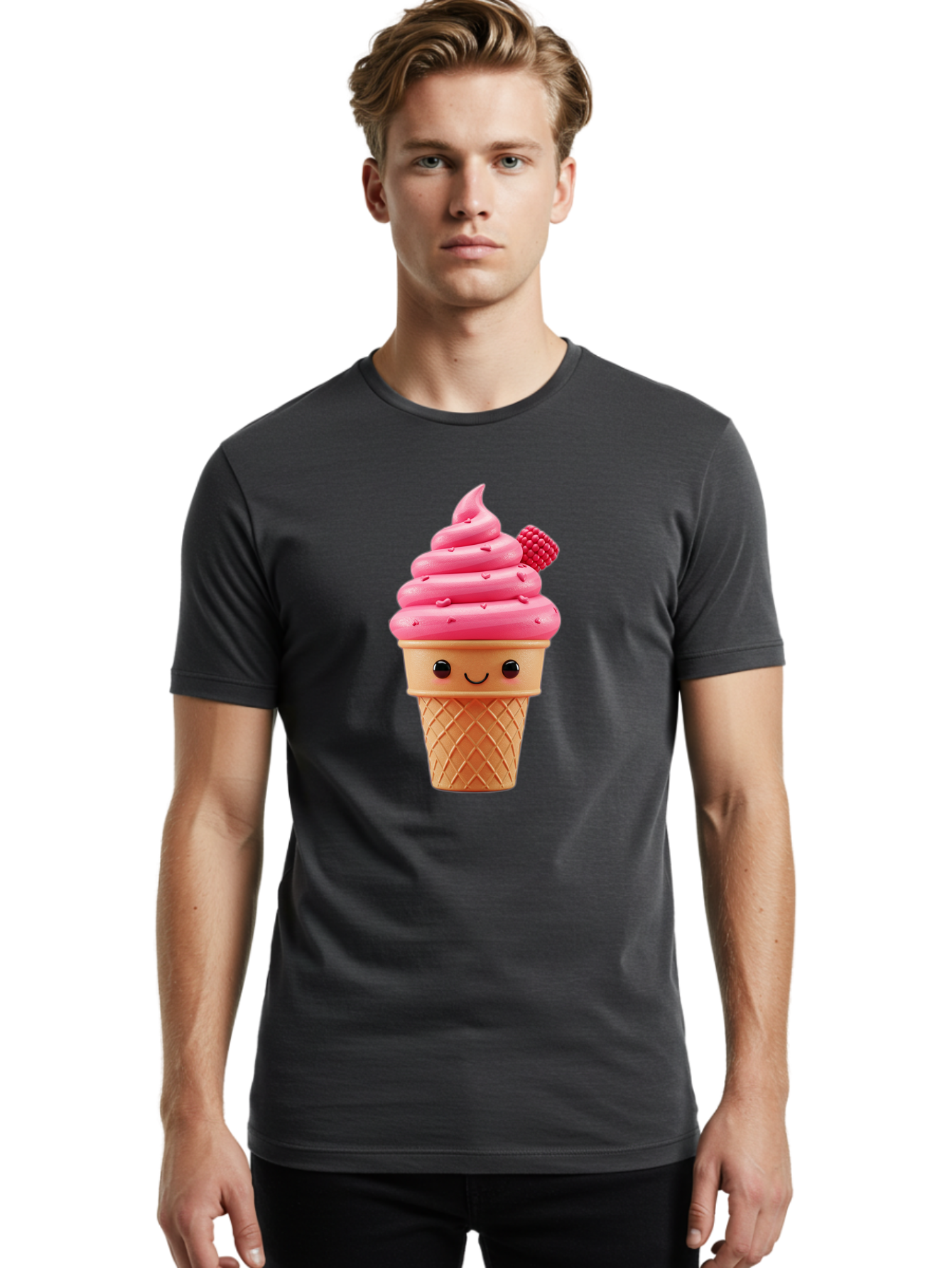 Pink-Ice-Cream-Cone-1 Men'S Graphic Tee, 100% Cotton, Comfortable Casual Summer Wear, Machine Washable, Vintage Camera, Old Camera, Antique Camera, Black Camera, Classic Photography, Photography Equipment, Nostalgic Device, Film Camera, Baj687