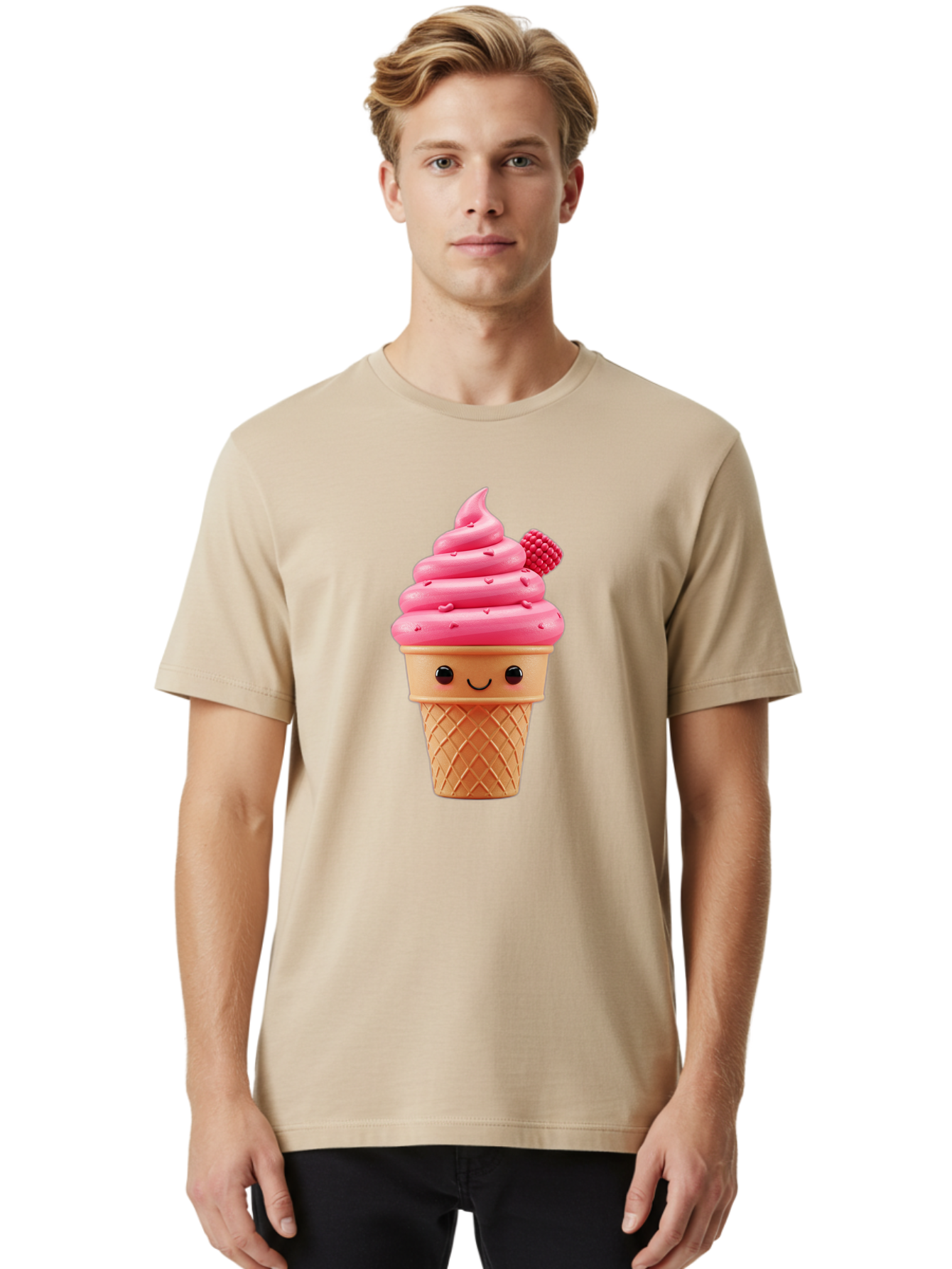 Pink-Ice-Cream-Cone-1 Men'S Graphic Tee, 100% Cotton, Comfortable Casual Summer Wear, Machine Washable, Vintage Camera, Old Camera, Antique Camera, Black Camera, Classic Photography, Photography Equipment, Nostalgic Device, Film Camera, Baj687