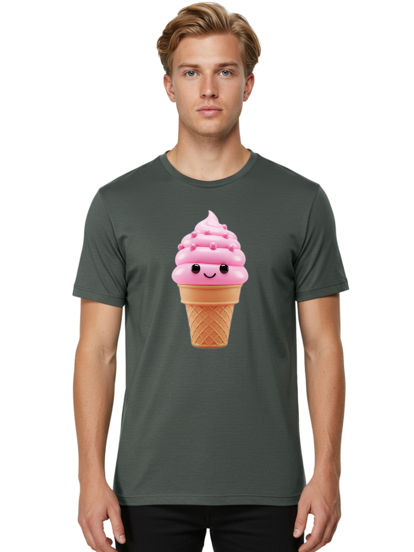 Pink-Ice-Cream-Cone Men'S Graphic Tee, 100% Cotton, Comfortable Casual Summer Wear, Machine Washable, Vintage Camera, Old Camera, Antique Camera, Black Camera, Classic Photography, Photography Equipment, Nostalgic Device, Film Camera, Baj688