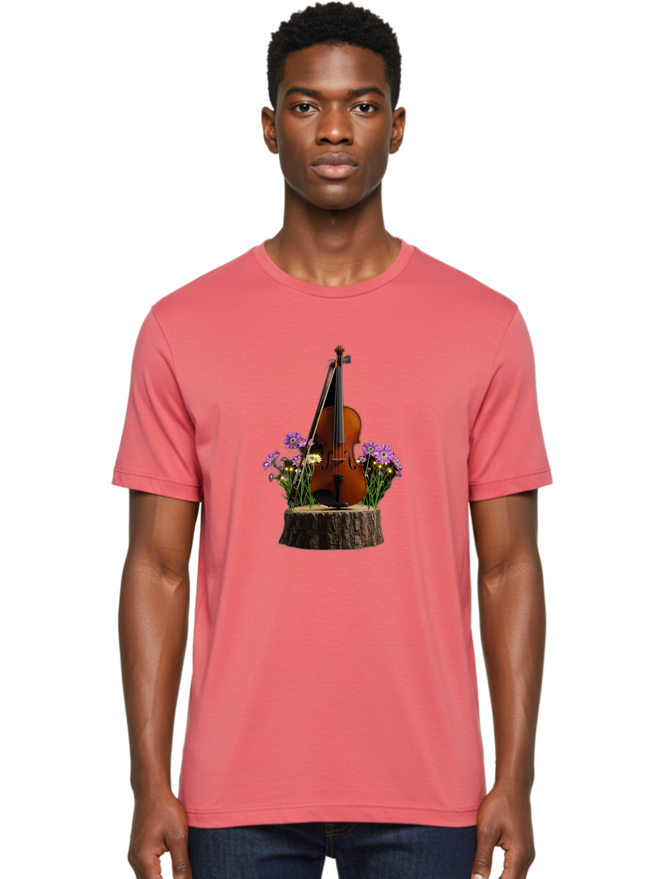 Violin-On-Tree-Stump-2 Men'S Graphic Tee, 100% Cotton, Comfortable Casual Summer Wear, Machine Washable, Vintage Camera, Old Camera, Antique Camera, Black Camera, Classic Photography, Photography Equipment, Nostalgic Device, Film Camera, Baj852