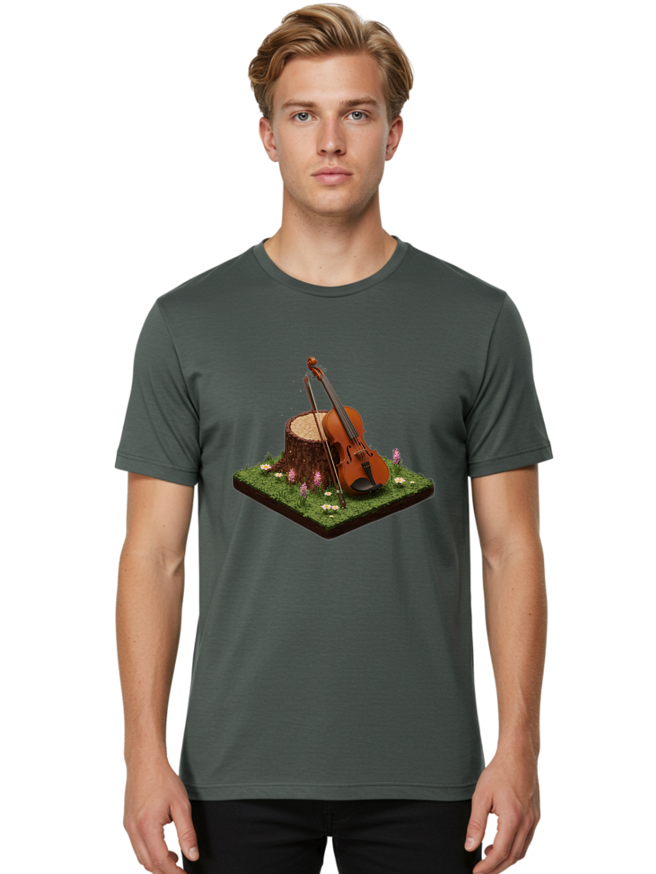 Violin-On-Tree-Stump-4 Men'S Graphic Tee, 100% Cotton, Comfortable Casual Summer Wear, Machine Washable, Vintage Camera, Old Camera, Antique Camera, Black Camera, Classic Photography, Photography Equipment, Nostalgic Device, Film Camera, Baj854