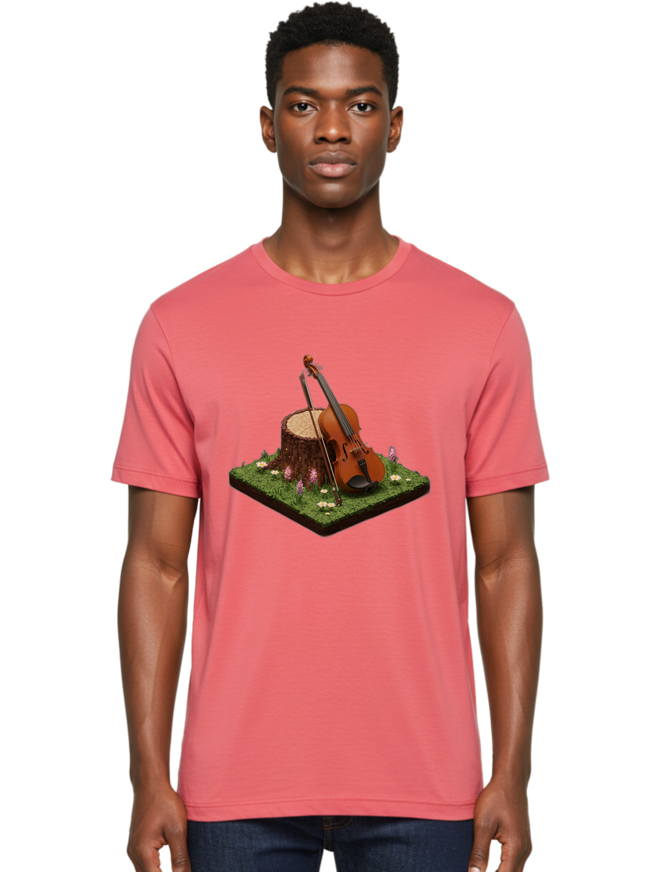 Violin-On-Tree-Stump-4 Men'S Graphic Tee, 100% Cotton, Comfortable Casual Summer Wear, Machine Washable, Vintage Camera, Old Camera, Antique Camera, Black Camera, Classic Photography, Photography Equipment, Nostalgic Device, Film Camera, Baj854