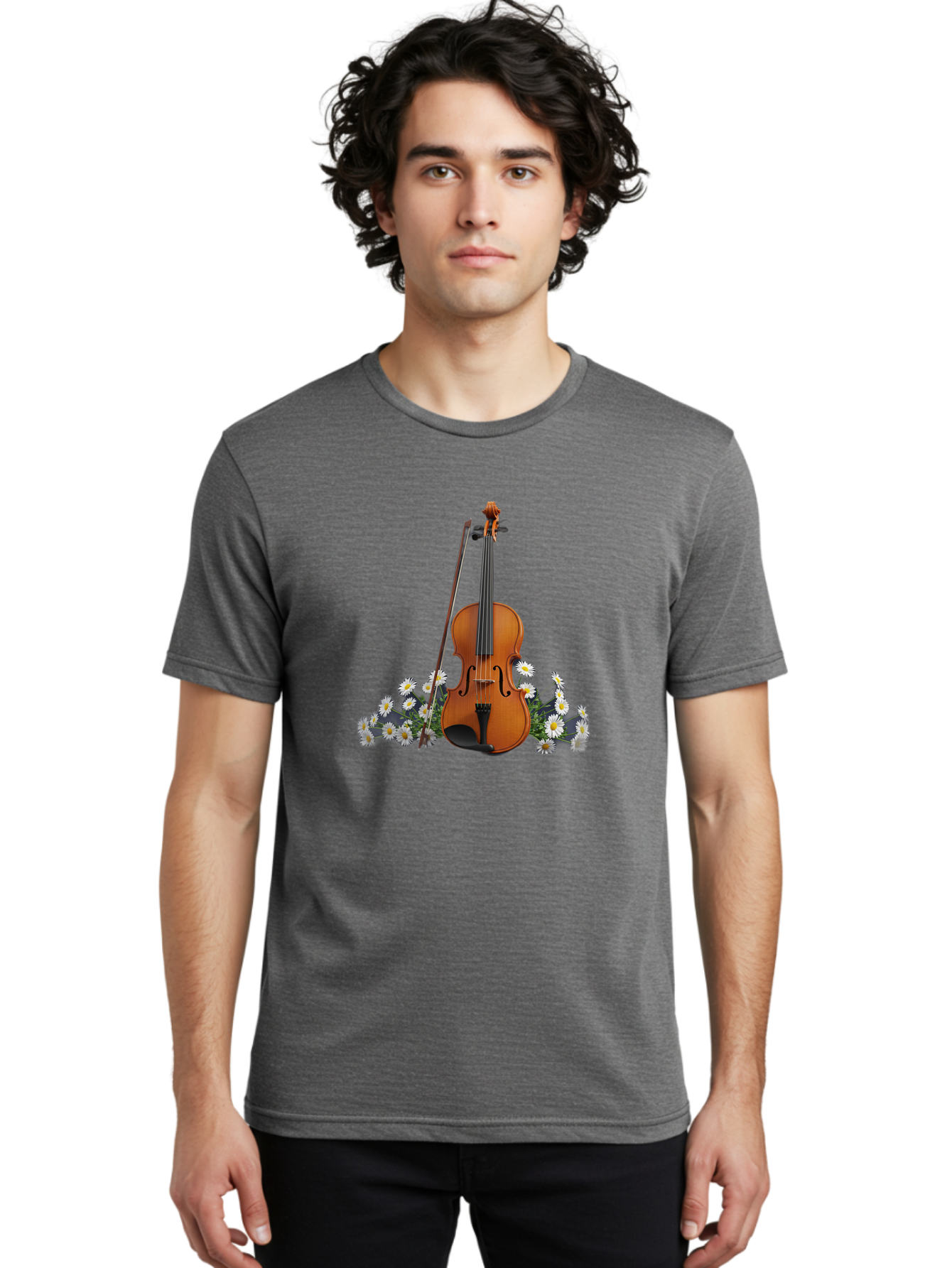Violin-With-Daisies-2 Men'S Graphic Tee, 100% Cotton, Comfortable Casual Summer Wear, Machine Washable, Vintage Camera, Old Camera, Antique Camera, Black Camera, Classic Photography, Photography Equipment, Nostalgic Device, Film Camera, Baj859