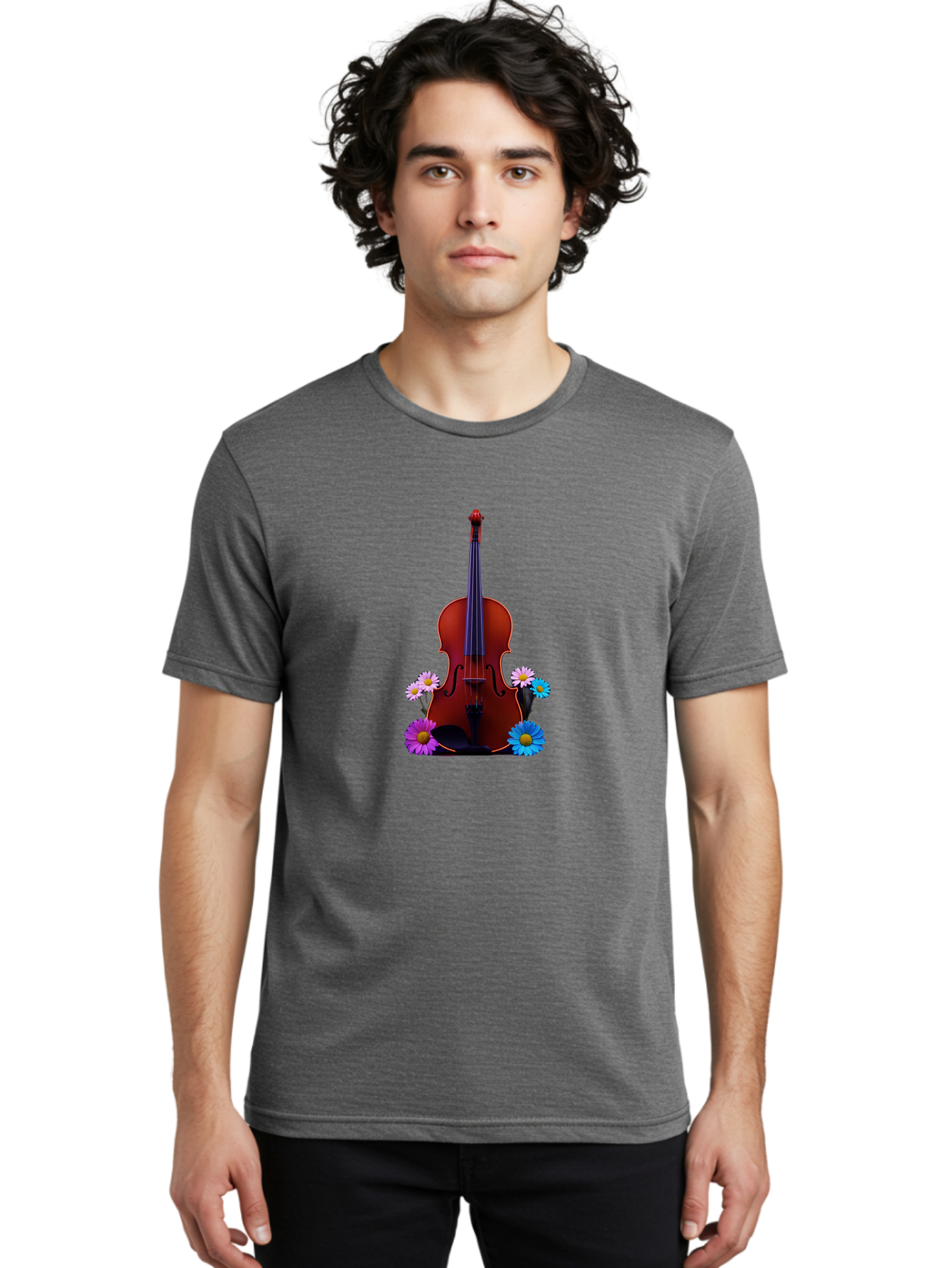 Violin-With-Flowers-1 Men'S Graphic Tee, 100% Cotton, Comfortable Casual Summer Wear, Machine Washable, Vintage Camera, Old Camera, Antique Camera, Black Camera, Classic Photography, Photography Equipment, Nostalgic Device, Film Camera, Baj862