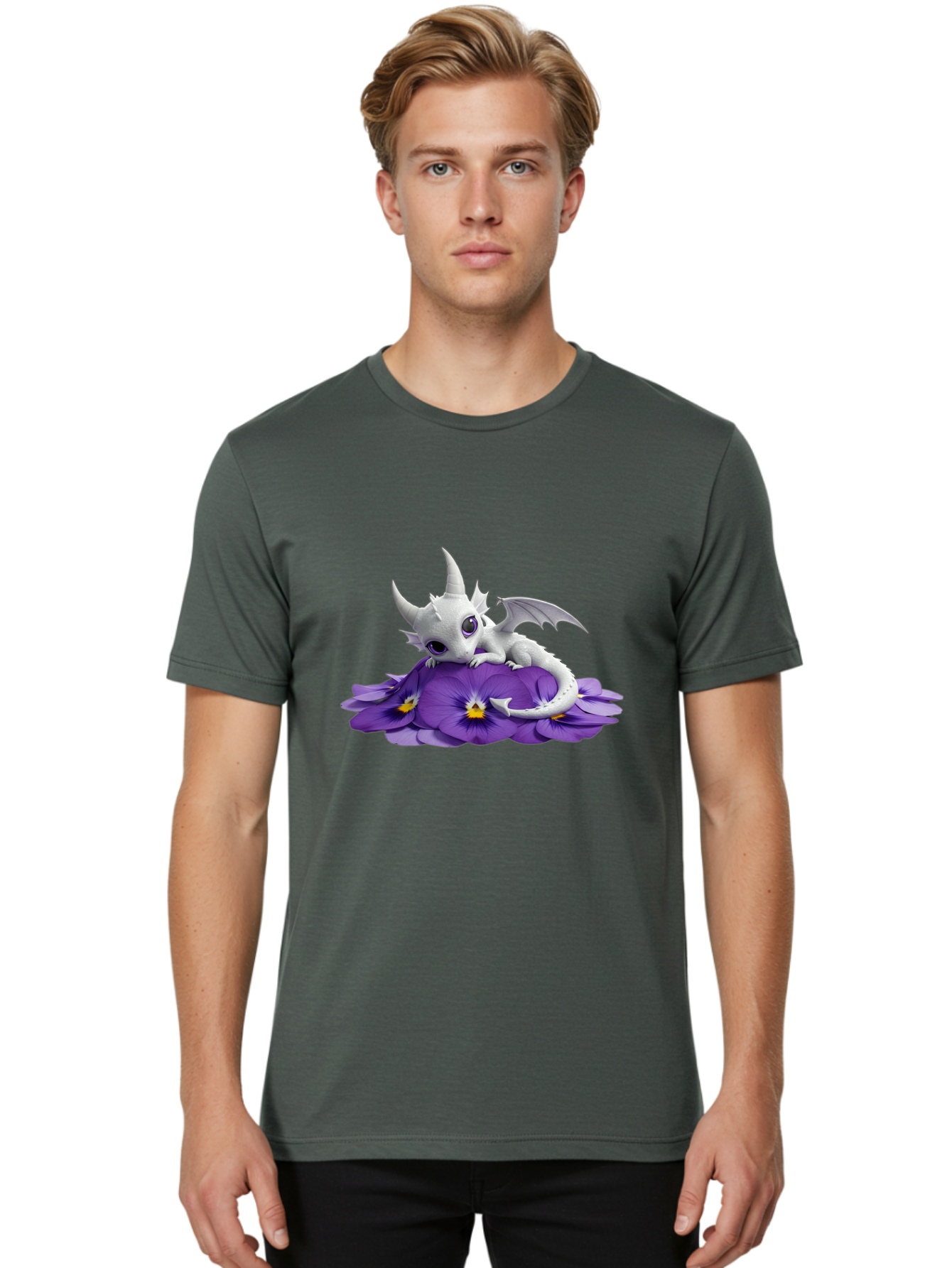 White-Dragon-On-Purple-Flowers Men'S Graphic Tee, 100% Cotton, Comfortable Casual Summer Wear, Machine Washable, Vintage Camera, Old Camera, Antique Camera, Black Camera, Classic Photography, Photography Equipment, Nostalgic Device, Baj872