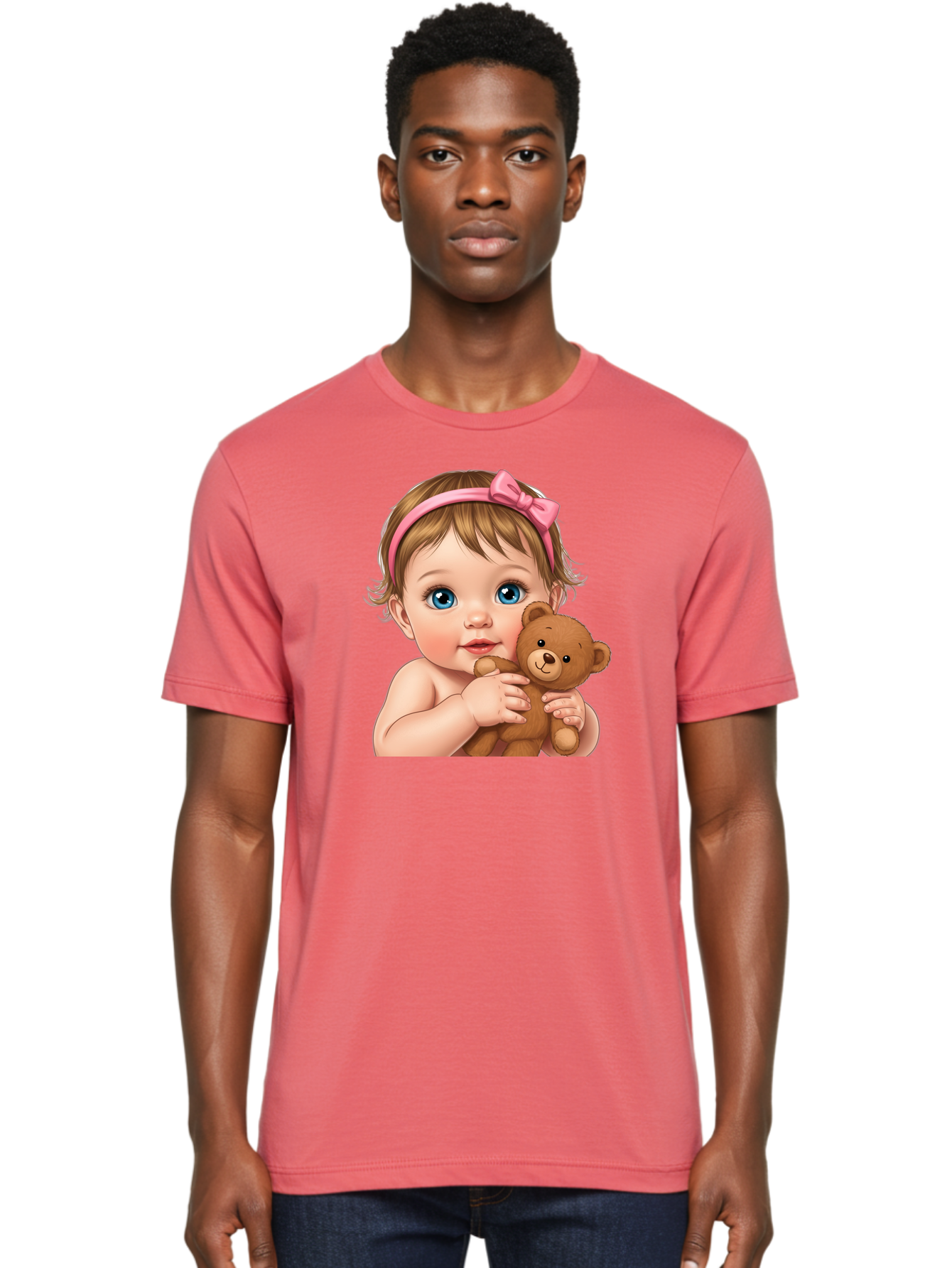 Baby-Girl-With-Teddy-1 Men'S Graphic Tee, 100% Cotton, Comfortable Casual Summer Wear, Machine Washable, Vintage Camera, Old Camera, Antique Camera, Black Camera, Classic Photography, Photography Equipment, Nostalgic Device, Film Camera, Bak008