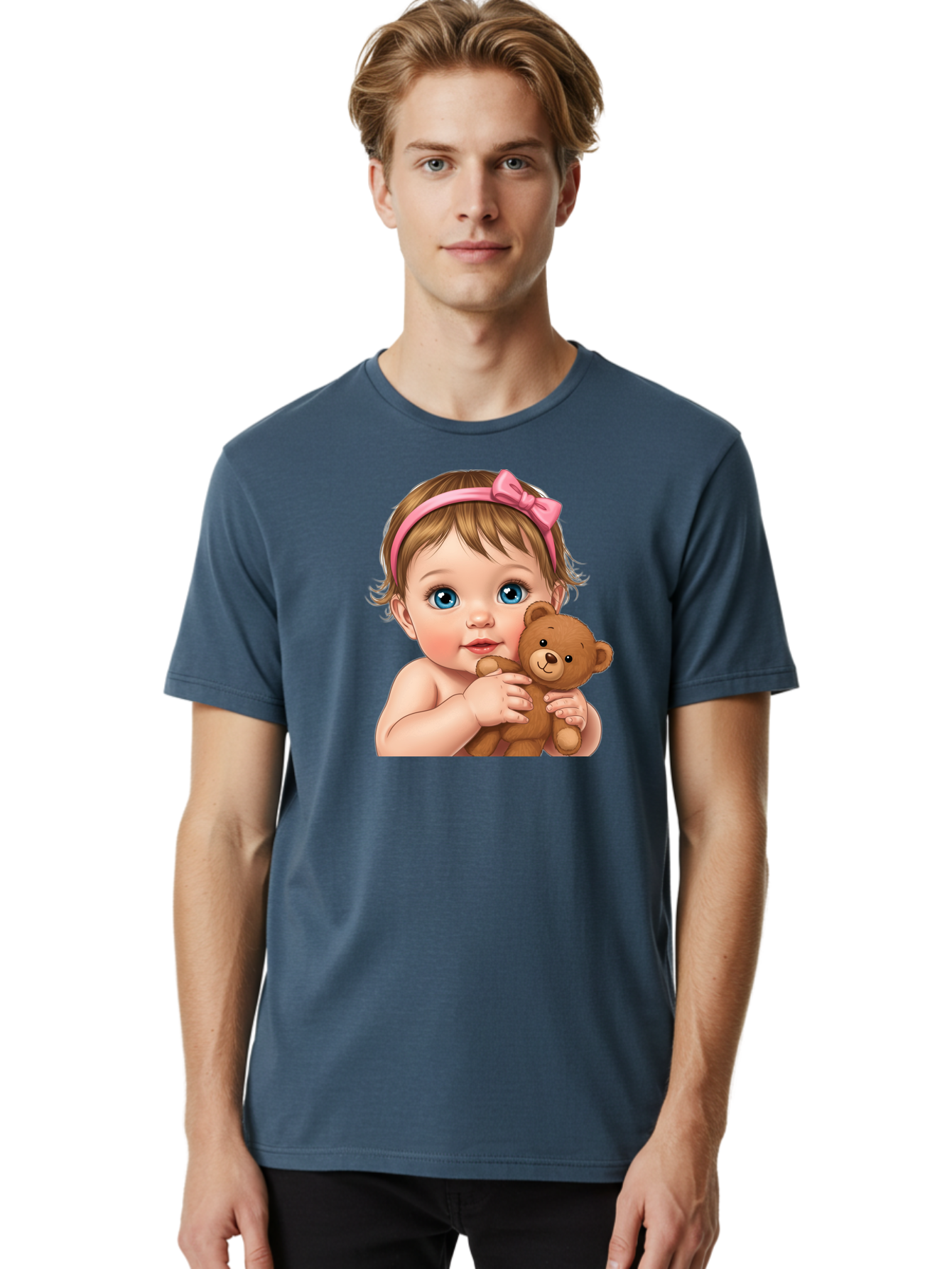 Baby-Girl-With-Teddy-1 Men'S Graphic Tee, 100% Cotton, Comfortable Casual Summer Wear, Machine Washable, Vintage Camera, Old Camera, Antique Camera, Black Camera, Classic Photography, Photography Equipment, Nostalgic Device, Film Camera, Bak008
