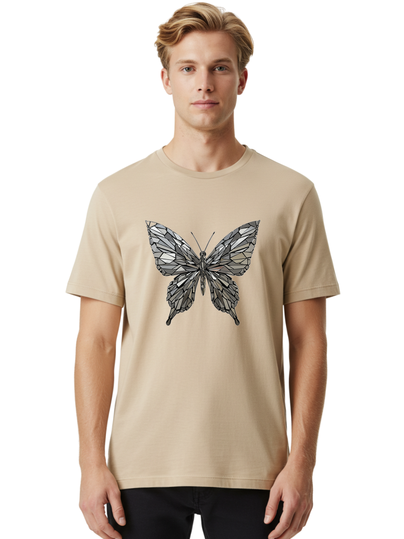 Black-Butterfly-Mosaic Men'S Graphic Tee, 100% Cotton, Comfortable Casual Summer Wear, Machine Washable, Vintage Camera, Old Camera, Antique Camera, Black Camera, Classic Photography, Photography Equipment, Nostalgic Device, Film Camera, Bak059