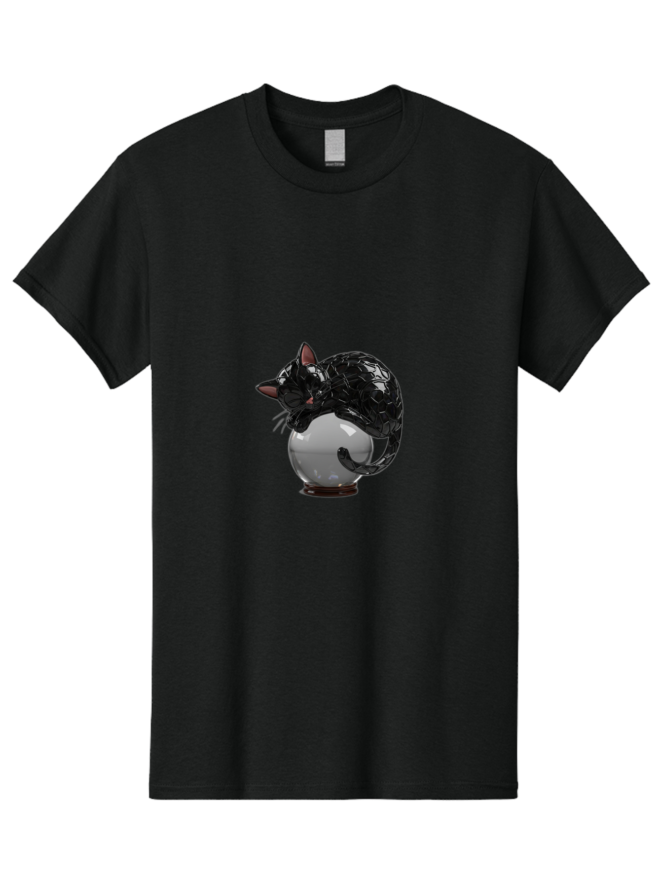 Black-Cat-On-Crystal-Ball-2 Men'S Graphic Tee, 100% Cotton, Comfortable Casual Summer Wear, Machine Washable, Vintage Camera, Old Camera, Antique Camera, Black Camera, Classic Photography, Photography Equipment, Nostalgic Device, Film Camera, Bak064