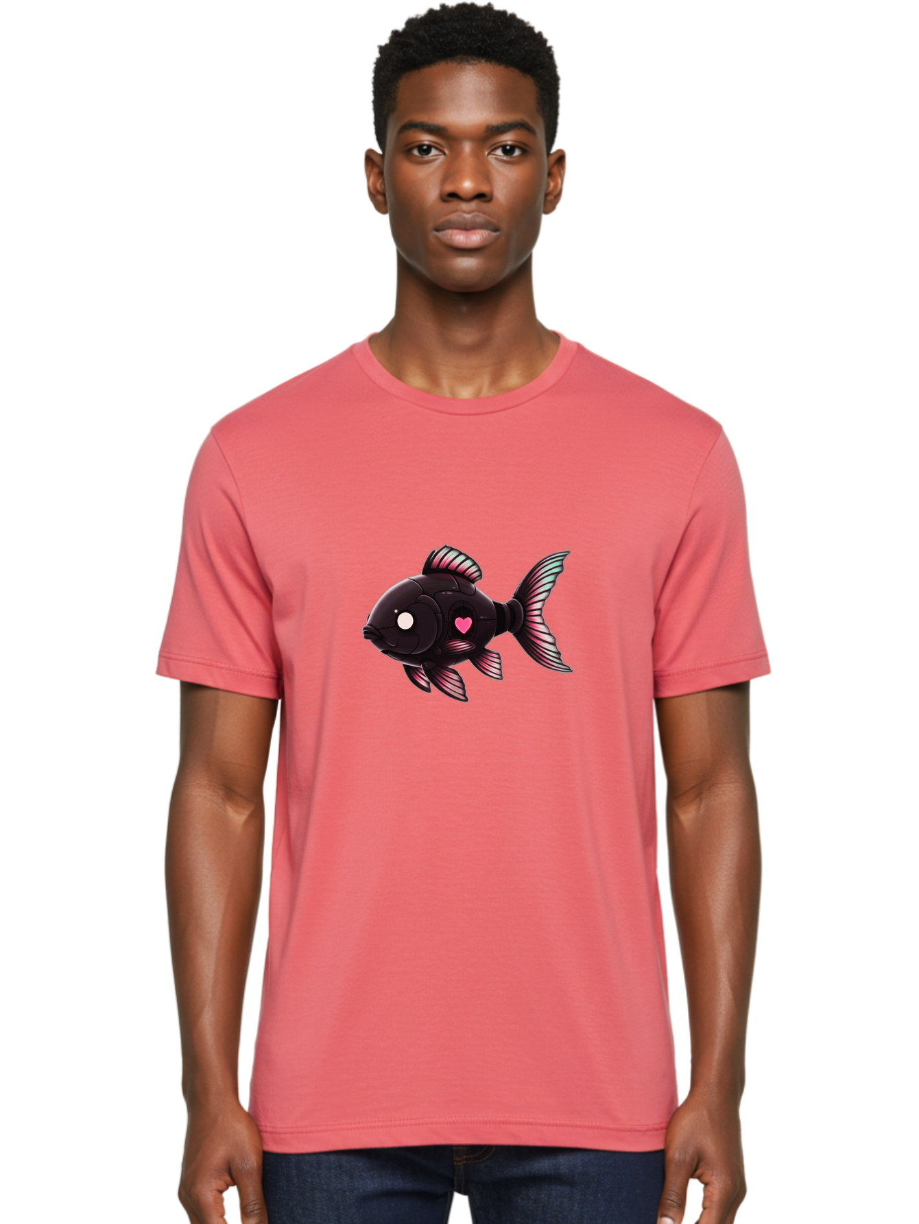 Black-Fish-With-Pink-Heart Men'S Graphic Tee, 100% Cotton, Comfortable Casual Summer Wear, Machine Washable, Vintage Camera, Old Camera, Antique Camera, Black Camera, Classic Photography, Photography Equipment, Nostalgic Device, Film Camera, Bak067