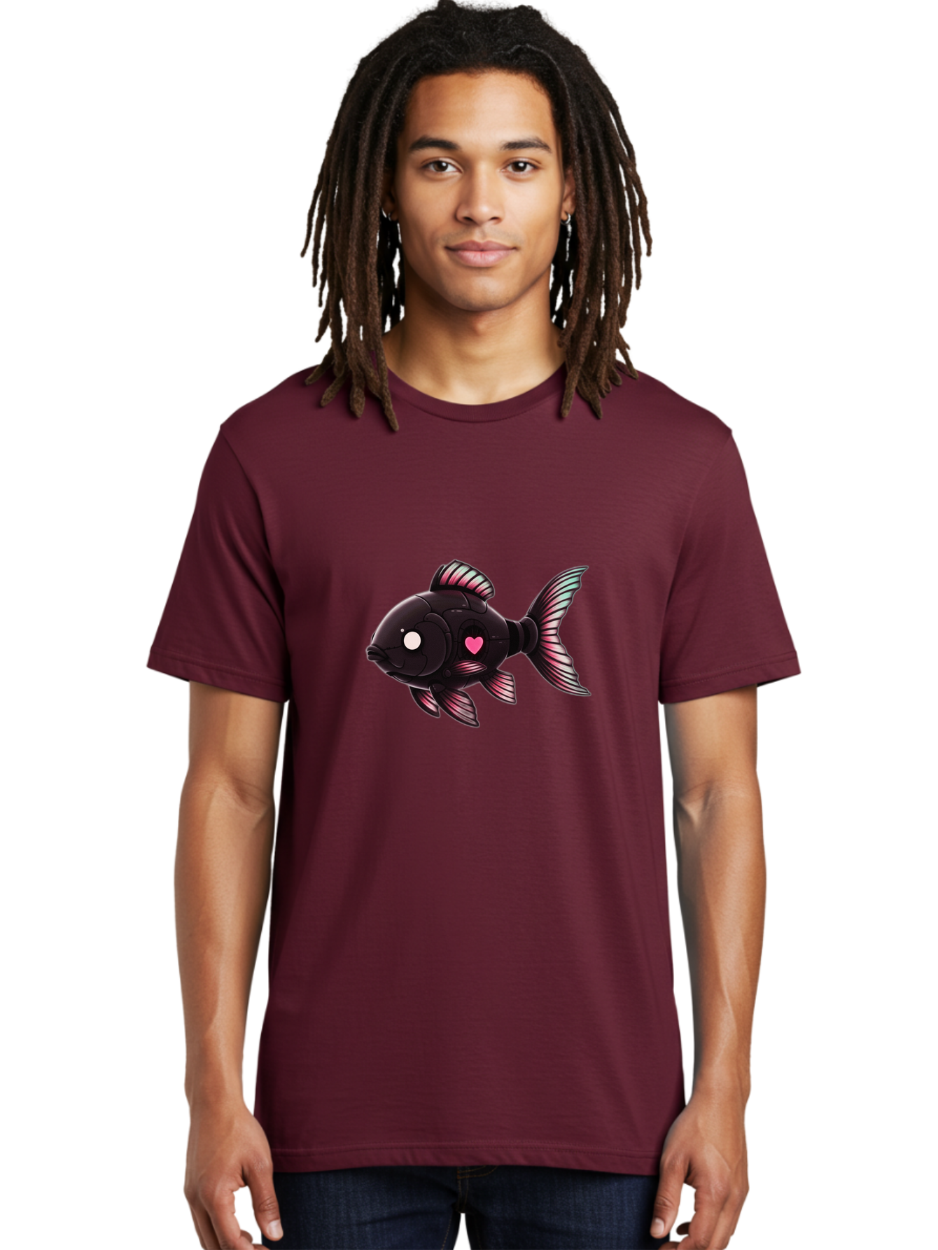 Black-Fish-With-Pink-Heart Men'S Graphic Tee, 100% Cotton, Comfortable Casual Summer Wear, Machine Washable, Vintage Camera, Old Camera, Antique Camera, Black Camera, Classic Photography, Photography Equipment, Nostalgic Device, Film Camera, Bak067