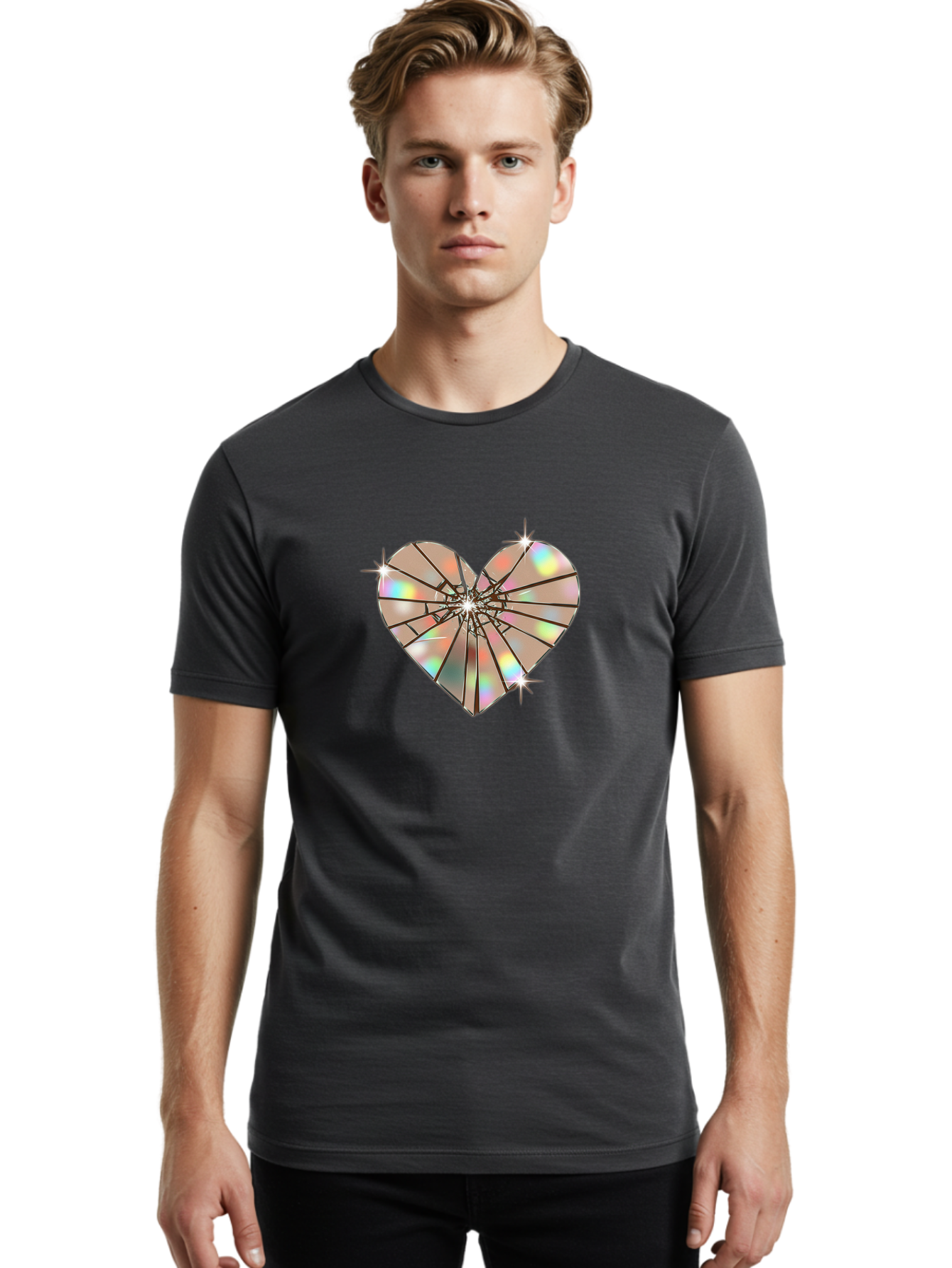 Broken-Holographic-Heart-1 Men'S Graphic Tee, 100% Cotton, Comfortable Casual Summer Wear, Machine Washable, Vintage Camera, Old Camera, Antique Camera, Black Camera, Classic Photography, Photography Equipment, Nostalgic Device, Film Camera, Bak127