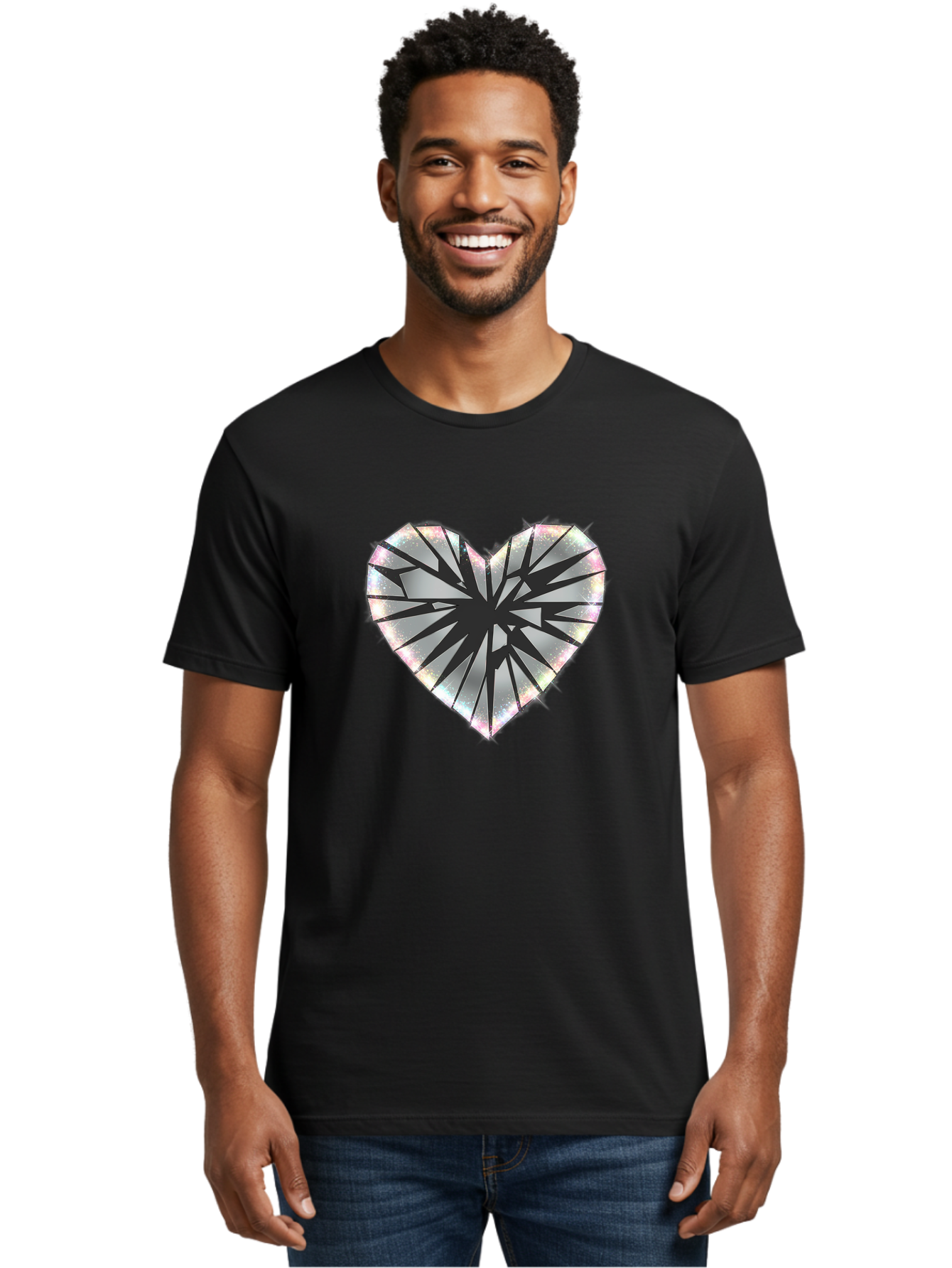 Broken-Holographic-Heart Men'S Graphic Tee, 100% Cotton, Comfortable Casual Summer Wear, Machine Washable, Vintage Camera, Old Camera, Antique Camera, Black Camera, Classic Photography, Photography Equipment, Nostalgic Device, Film Camera, Bak128