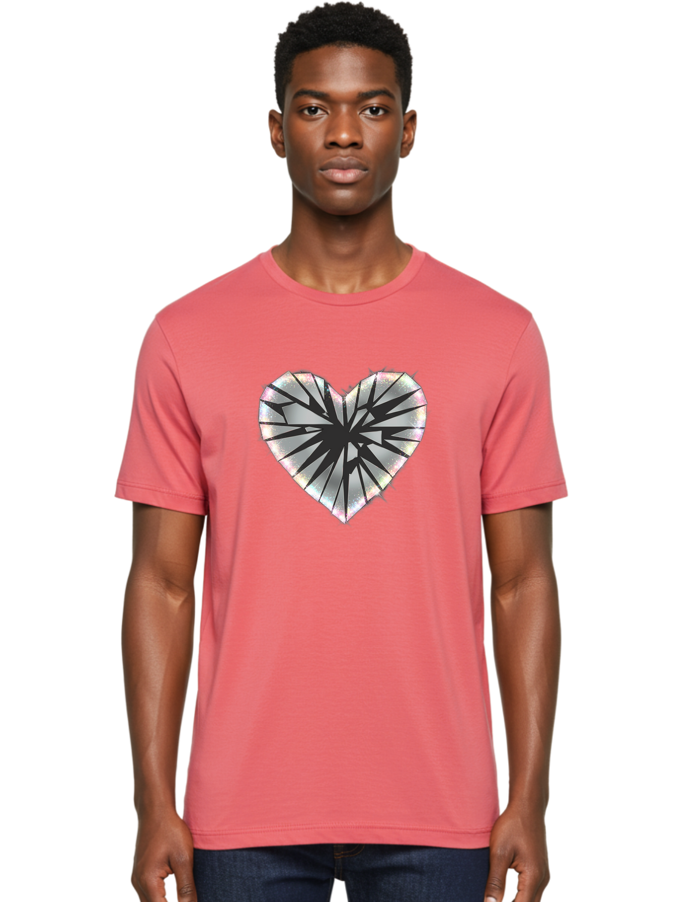 Broken-Holographic-Heart Men'S Graphic Tee, 100% Cotton, Comfortable Casual Summer Wear, Machine Washable, Vintage Camera, Old Camera, Antique Camera, Black Camera, Classic Photography, Photography Equipment, Nostalgic Device, Film Camera, Bak128