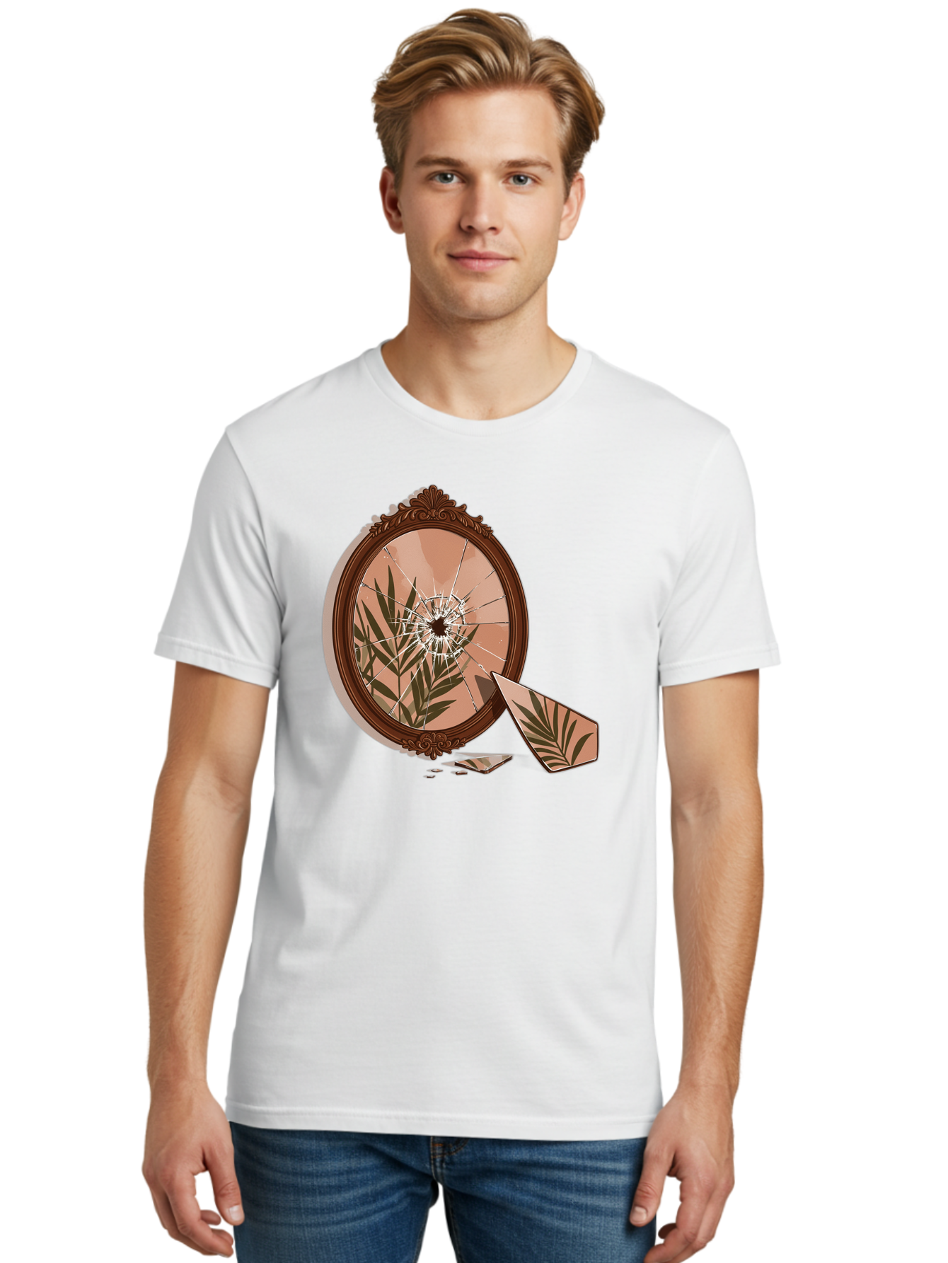 Broken-Mirror-With-Cannabis-Leaf Men'S Graphic Tee, 100% Cotton, Comfortable Casual Summer Wear, Machine Washable, Vintage Camera, Old Camera, Antique Camera, Black Camera, Classic Photography, Photography Equipment, Nostalgic Device, Bak135