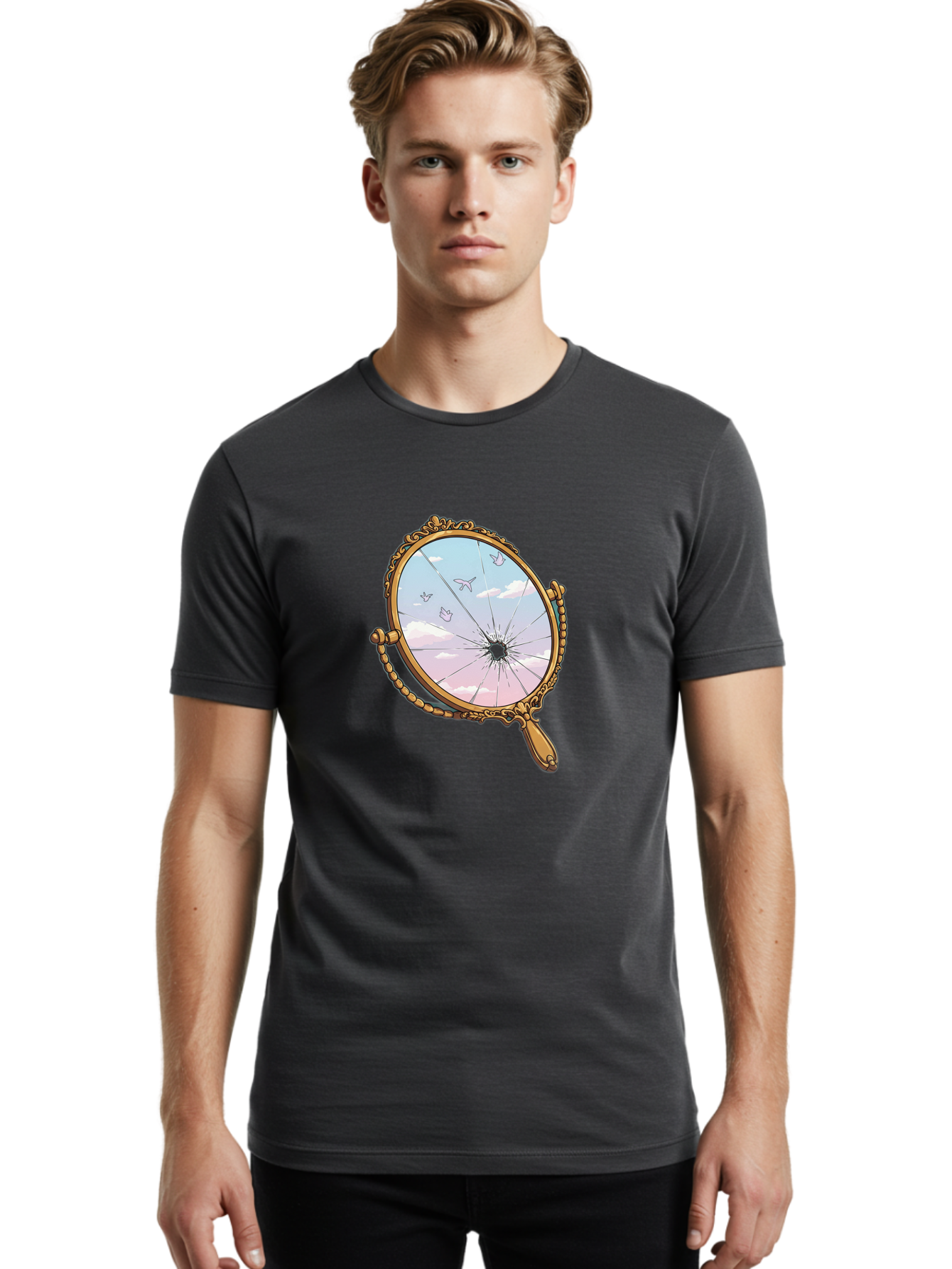 Broken-Mirror Men'S Graphic Tee, 100% Cotton, Comfortable Casual Summer Wear, Machine Washable, Vintage Camera, Old Camera, Antique Camera, Black Camera, Classic Photography, Photography Equipment, Nostalgic Device, Film Camera, Camera Art Bak137