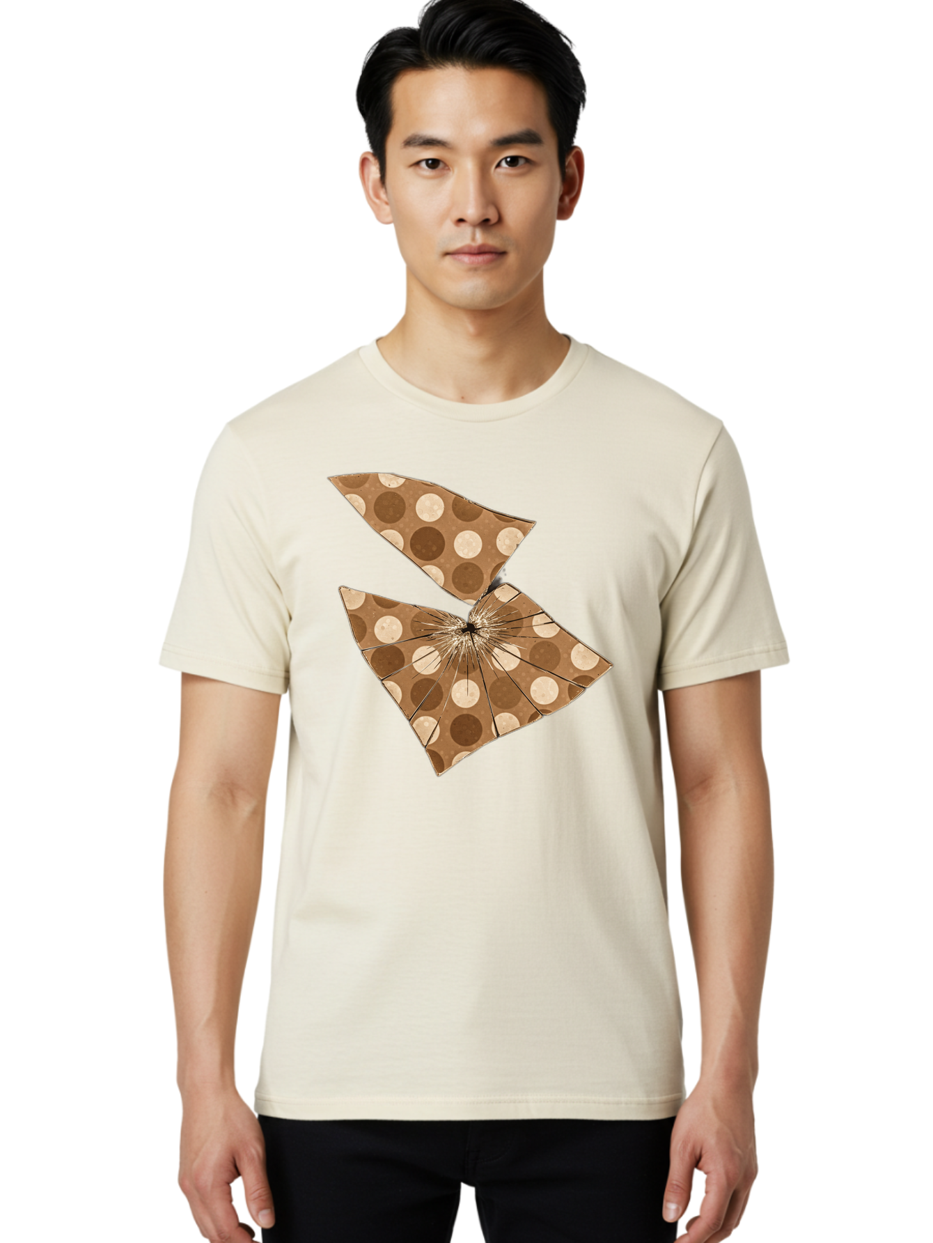 Brown-And-Beige-Polka-Dot-Parasol Men'S Graphic Tee, 100% Cotton, Comfortable Casual Summer Wear, Machine Washable, Vintage Camera, Old Camera, Antique Camera, Black Camera, Classic Photography, Photography Equipment, Nostalgic Device, Bak141