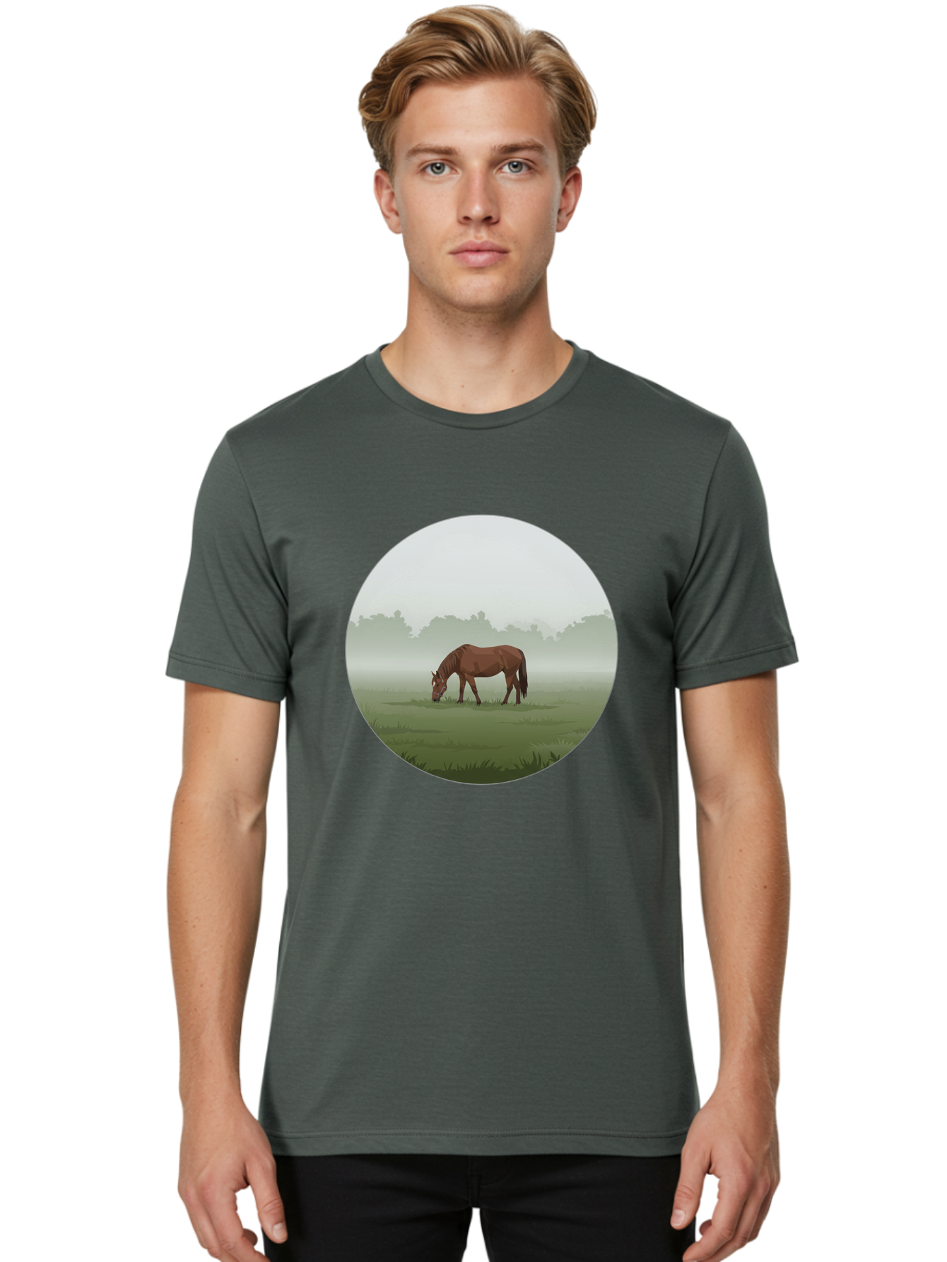 Brown-Horse-Grazing Men'S Graphic Tee, 100% Cotton, Comfortable Casual Summer Wear, Machine Washable, Vintage Camera, Old Camera, Antique Camera, Black Camera, Classic Photography, Photography Equipment, Nostalgic Device, Film Camera, Bak142