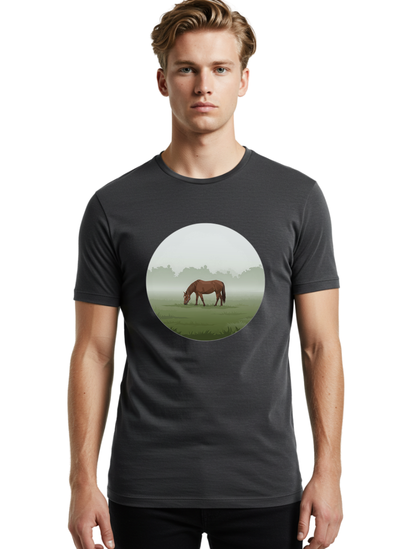 Brown-Horse-Grazing Men'S Graphic Tee, 100% Cotton, Comfortable Casual Summer Wear, Machine Washable, Vintage Camera, Old Camera, Antique Camera, Black Camera, Classic Photography, Photography Equipment, Nostalgic Device, Film Camera, Bak142