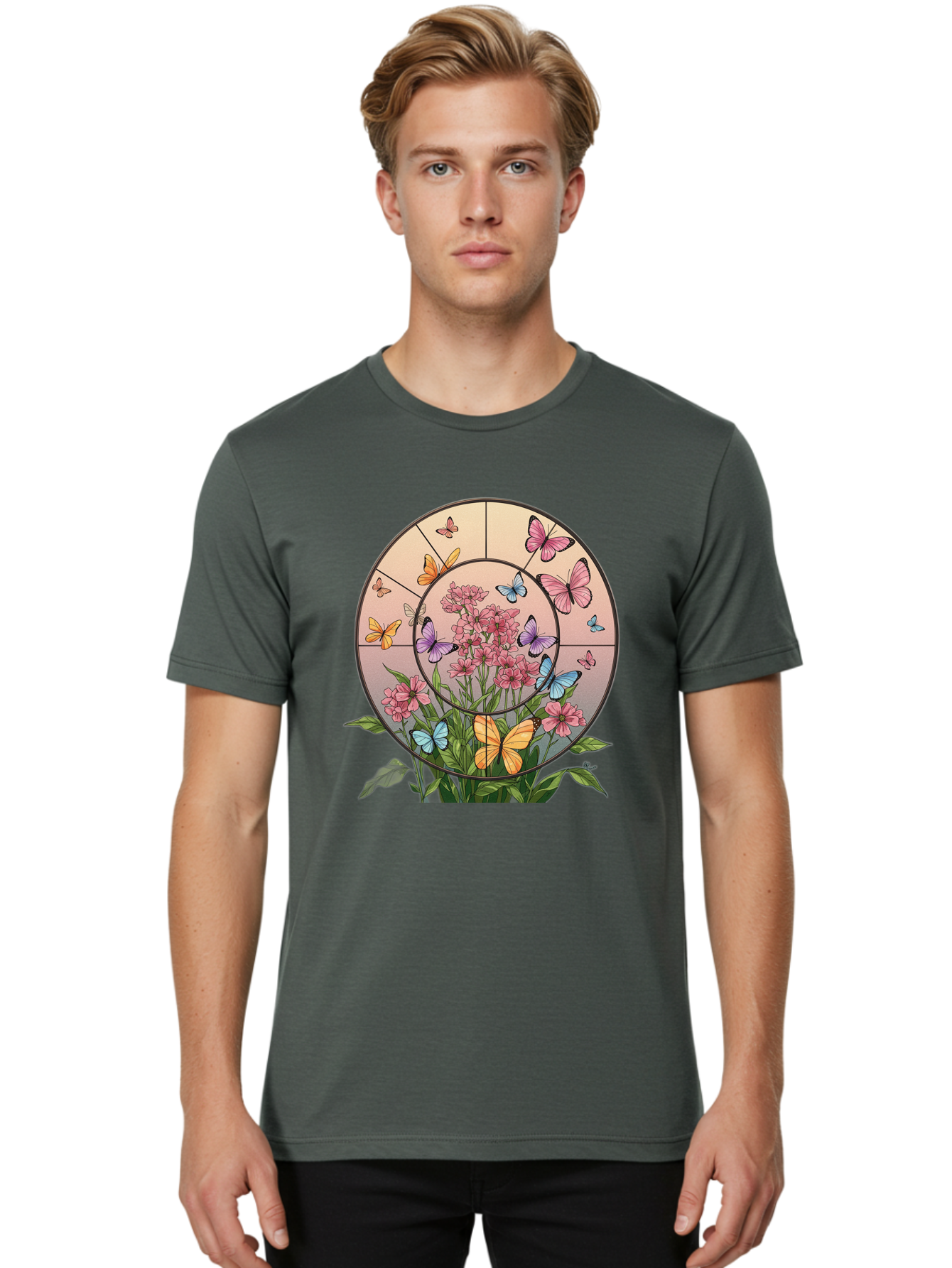 Butterflies-And-Flowers-1 Men'S Graphic Tee, 100% Cotton, Comfortable Casual Summer Wear, Machine Washable, Vintage Camera, Old Camera, Antique Camera, Black Camera, Classic Photography, Photography Equipment, Nostalgic Device, Film Camera, Bak151