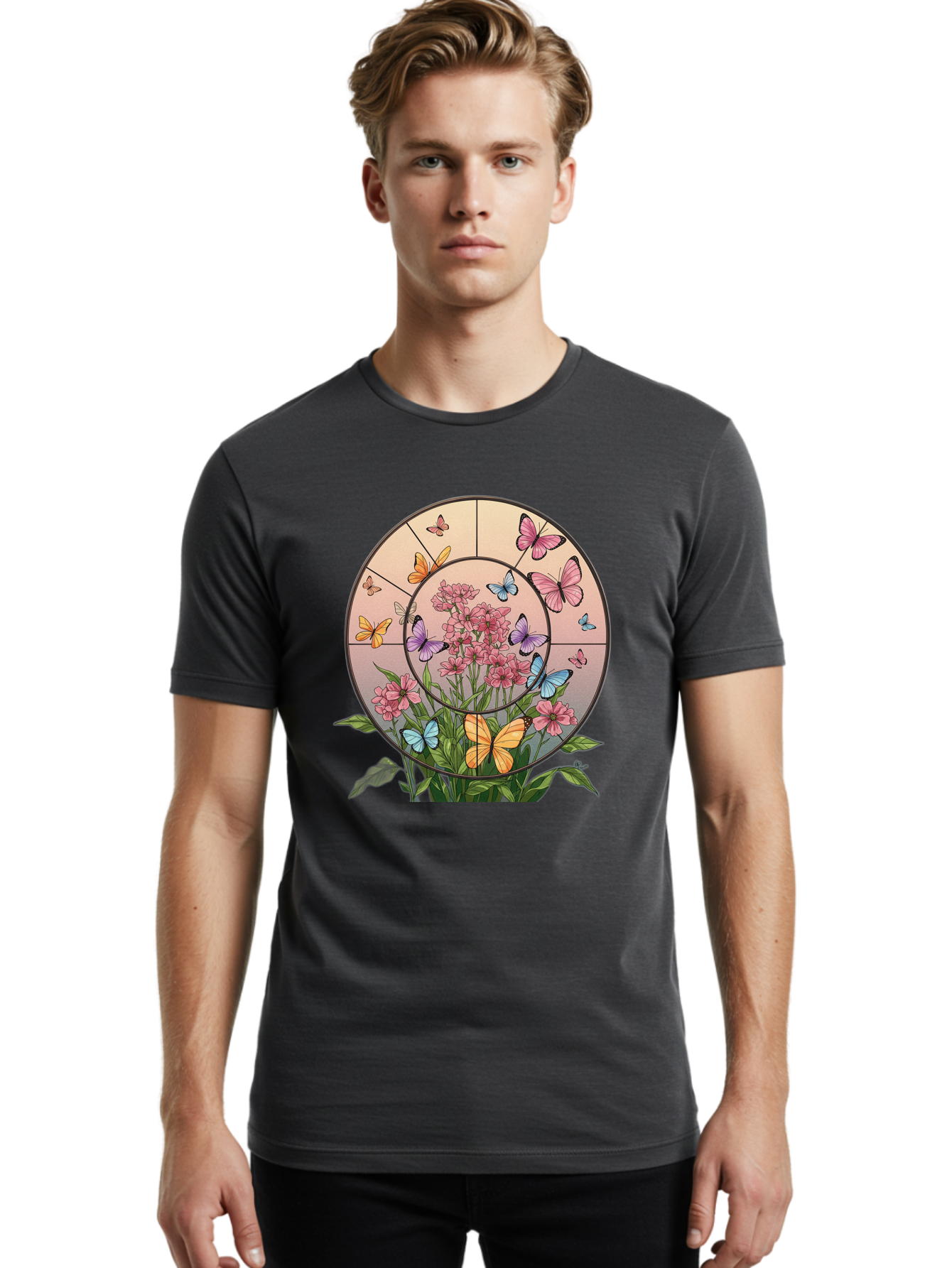Butterflies-And-Flowers-1 Men'S Graphic Tee, 100% Cotton, Comfortable Casual Summer Wear, Machine Washable, Vintage Camera, Old Camera, Antique Camera, Black Camera, Classic Photography, Photography Equipment, Nostalgic Device, Film Camera, Bak151