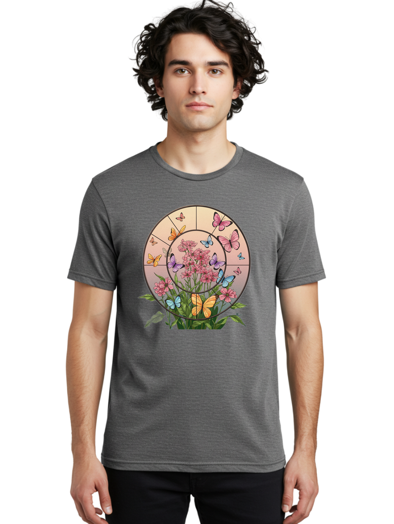 Butterflies-And-Flowers-1 Men'S Graphic Tee, 100% Cotton, Comfortable Casual Summer Wear, Machine Washable, Vintage Camera, Old Camera, Antique Camera, Black Camera, Classic Photography, Photography Equipment, Nostalgic Device, Film Camera, Bak151