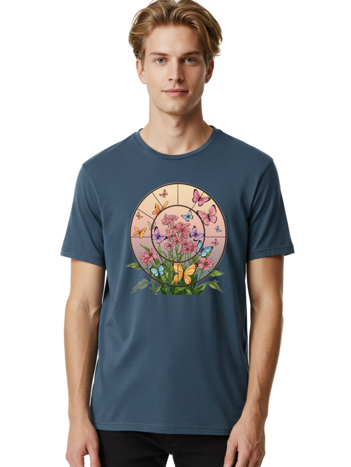 Butterflies-And-Flowers-1 Men'S Graphic Tee, 100% Cotton, Comfortable Casual Summer Wear, Machine Washable, Vintage Camera, Old Camera, Antique Camera, Black Camera, Classic Photography, Photography Equipment, Nostalgic Device, Film Camera, Bak151