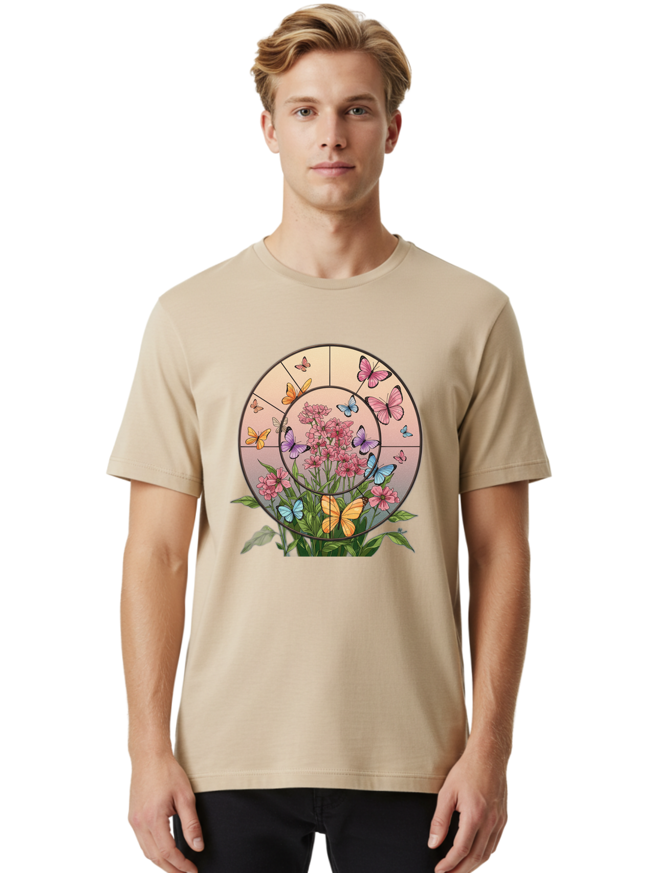 Butterflies-And-Flowers-1 Men'S Graphic Tee, 100% Cotton, Comfortable Casual Summer Wear, Machine Washable, Vintage Camera, Old Camera, Antique Camera, Black Camera, Classic Photography, Photography Equipment, Nostalgic Device, Film Camera, Bak151