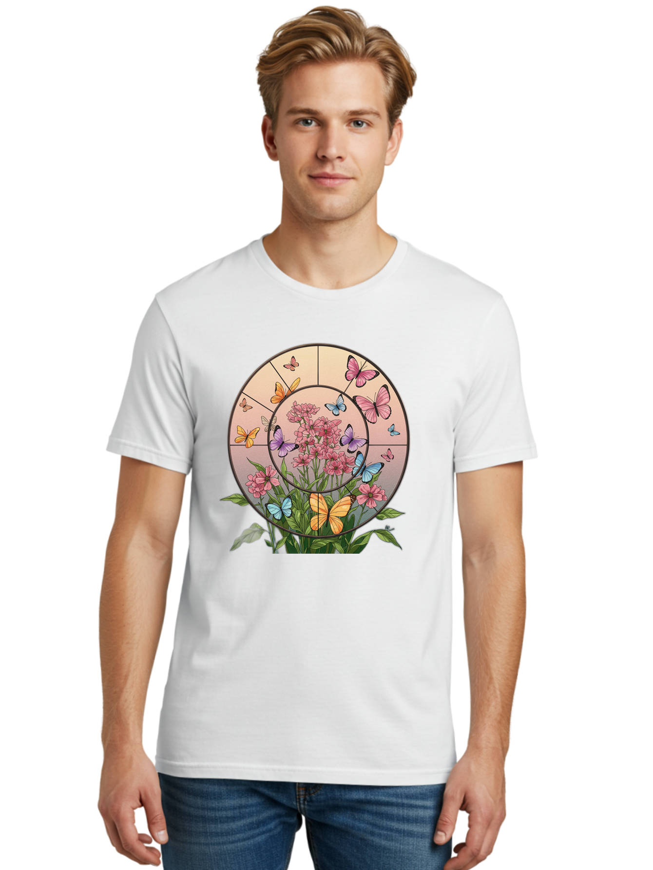 Butterflies-And-Flowers-1 Men'S Graphic Tee, 100% Cotton, Comfortable Casual Summer Wear, Machine Washable, Vintage Camera, Old Camera, Antique Camera, Black Camera, Classic Photography, Photography Equipment, Nostalgic Device, Film Camera, Bak151