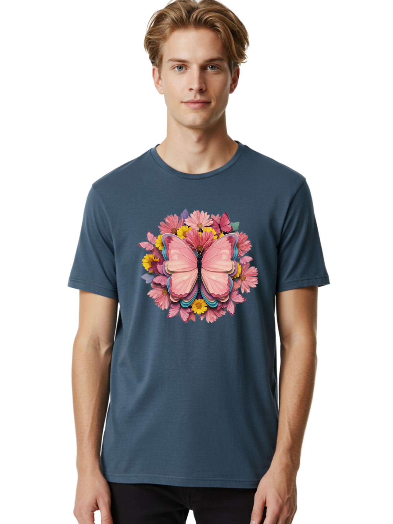 Butterfly-And-Flowers Men'S Graphic Tee, 100% Cotton, Comfortable Casual Summer Wear, Machine Washable, Vintage Camera, Old Camera, Antique Camera, Black Camera, Classic Photography, Photography Equipment, Nostalgic Device, Film Camera, Bak159