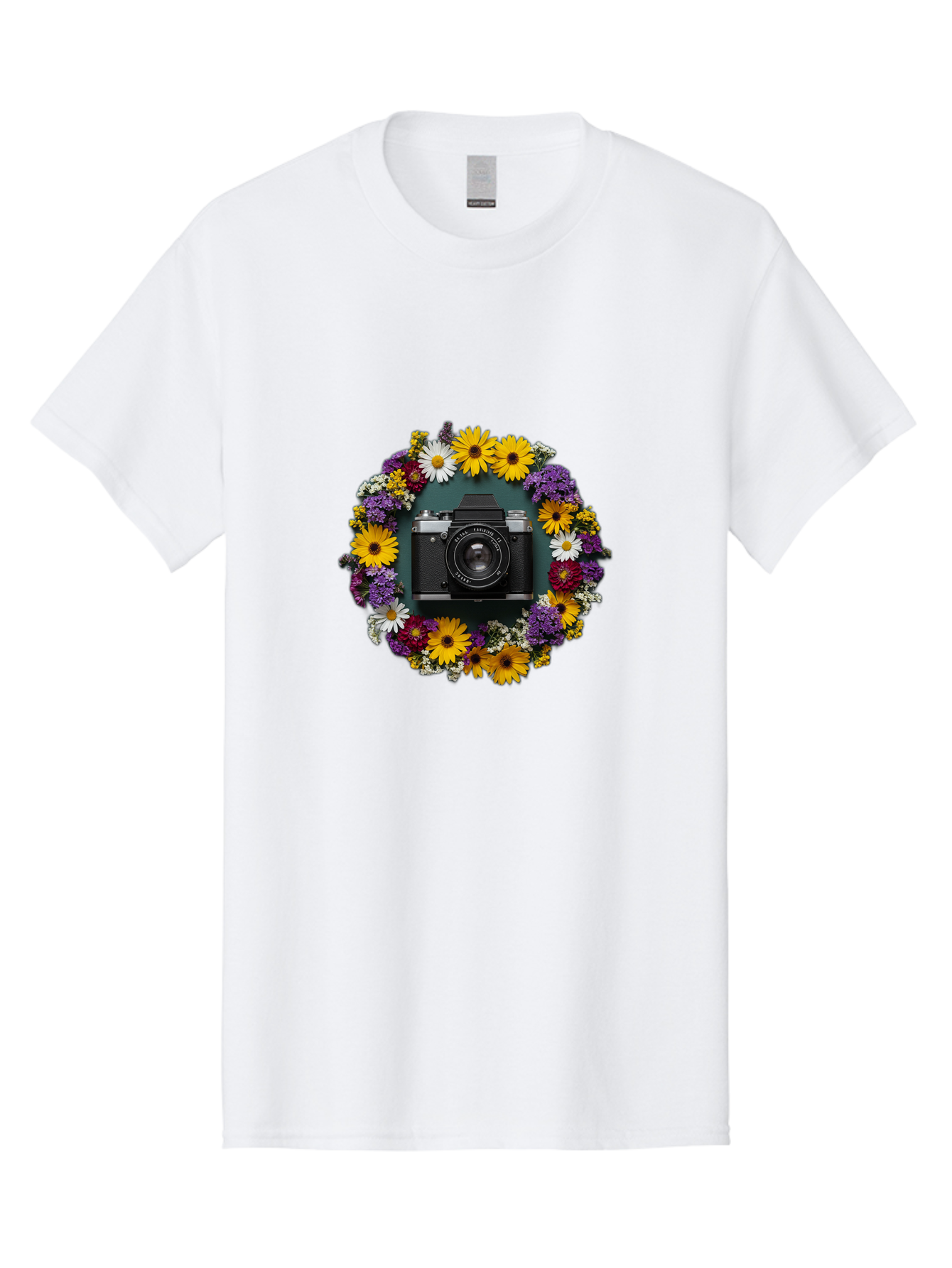Camera-Lens-Surrounded-By-Flowers Men'S Graphic Tee, 100% Cotton, Comfortable Casual Summer Wear, Machine Washable, Vintage Camera, Old Camera, Antique Camera, Black Camera, Classic Photography, Photography Equipment, Nostalgic Device, Bak168