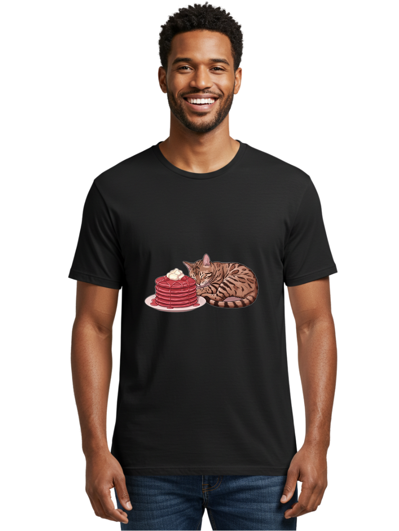 Cat-And-Pancakes-1 Men'S Graphic Tee, 100% Cotton, Comfortable Casual Summer Wear, Machine Washable, Vintage Camera, Old Camera, Antique Camera, Black Camera, Classic Photography, Photography Equipment, Nostalgic Device, Film Camera, Bak184