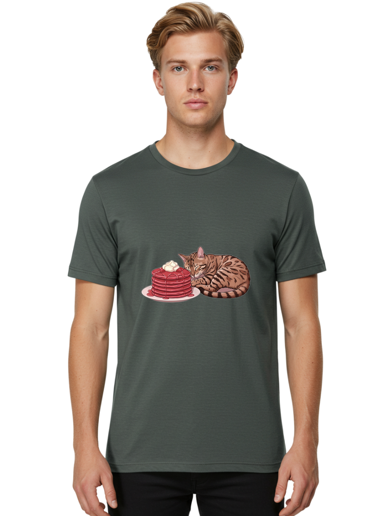 Cat-And-Pancakes-1 Men'S Graphic Tee, 100% Cotton, Comfortable Casual Summer Wear, Machine Washable, Vintage Camera, Old Camera, Antique Camera, Black Camera, Classic Photography, Photography Equipment, Nostalgic Device, Film Camera, Bak184