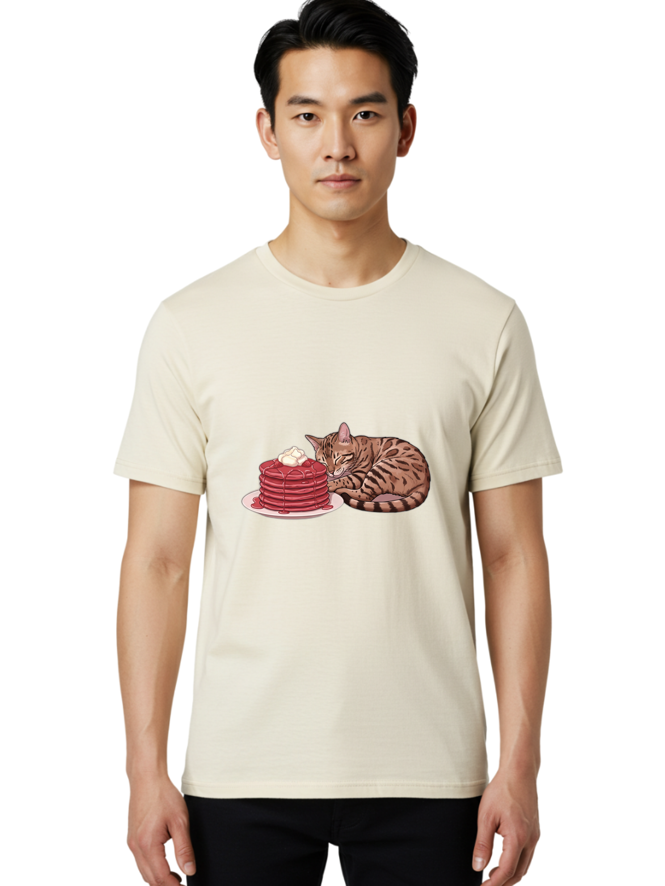 Cat-And-Pancakes-1 Men'S Graphic Tee, 100% Cotton, Comfortable Casual Summer Wear, Machine Washable, Vintage Camera, Old Camera, Antique Camera, Black Camera, Classic Photography, Photography Equipment, Nostalgic Device, Film Camera, Bak184