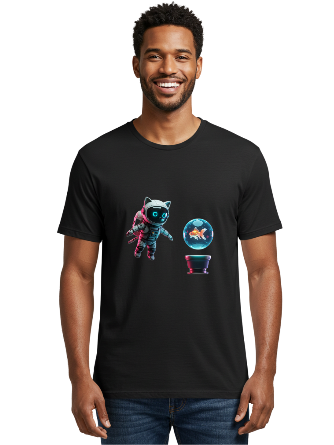 Cat-Astronaut-1 Men'S Graphic Tee, 100% Cotton, Comfortable Casual Summer Wear, Machine Washable, Vintage Camera, Old Camera, Antique Camera, Black Camera, Classic Photography, Photography Equipment, Nostalgic Device, Film Camera, Camera Art Bak189