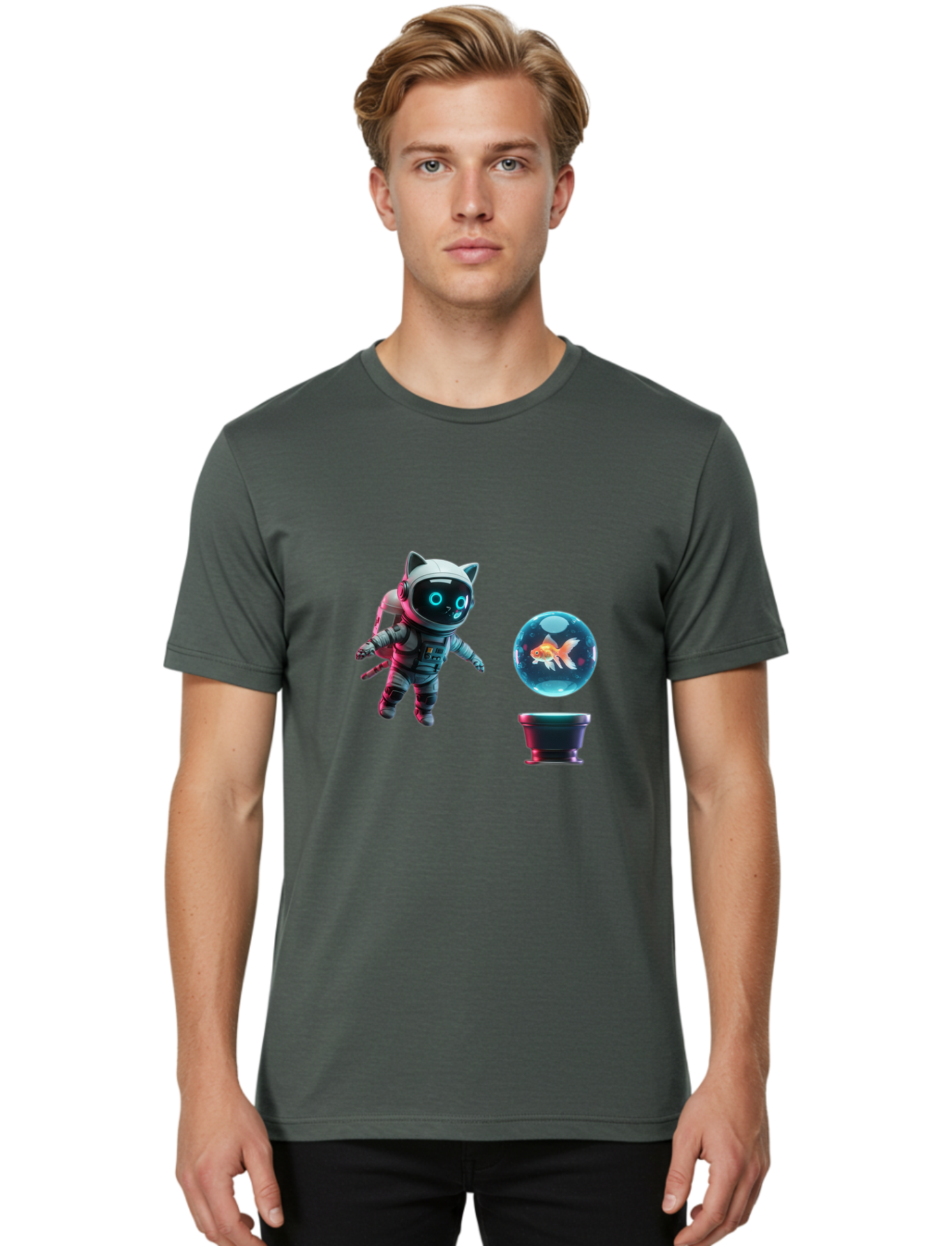 Cat-Astronaut-1 Men'S Graphic Tee, 100% Cotton, Comfortable Casual Summer Wear, Machine Washable, Vintage Camera, Old Camera, Antique Camera, Black Camera, Classic Photography, Photography Equipment, Nostalgic Device, Film Camera, Camera Art Bak189
