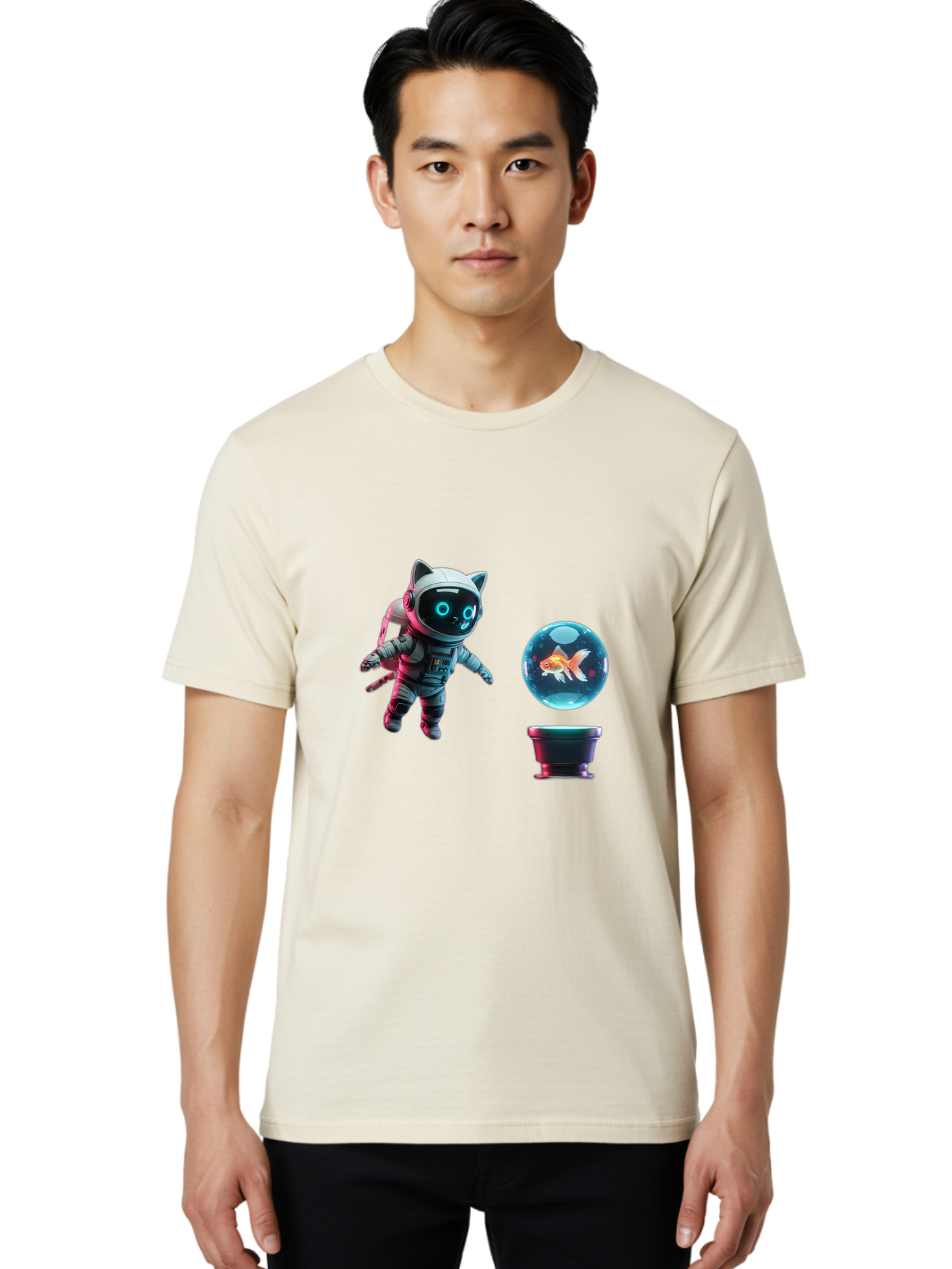 Cat-Astronaut-1 Men'S Graphic Tee, 100% Cotton, Comfortable Casual Summer Wear, Machine Washable, Vintage Camera, Old Camera, Antique Camera, Black Camera, Classic Photography, Photography Equipment, Nostalgic Device, Film Camera, Camera Art Bak189