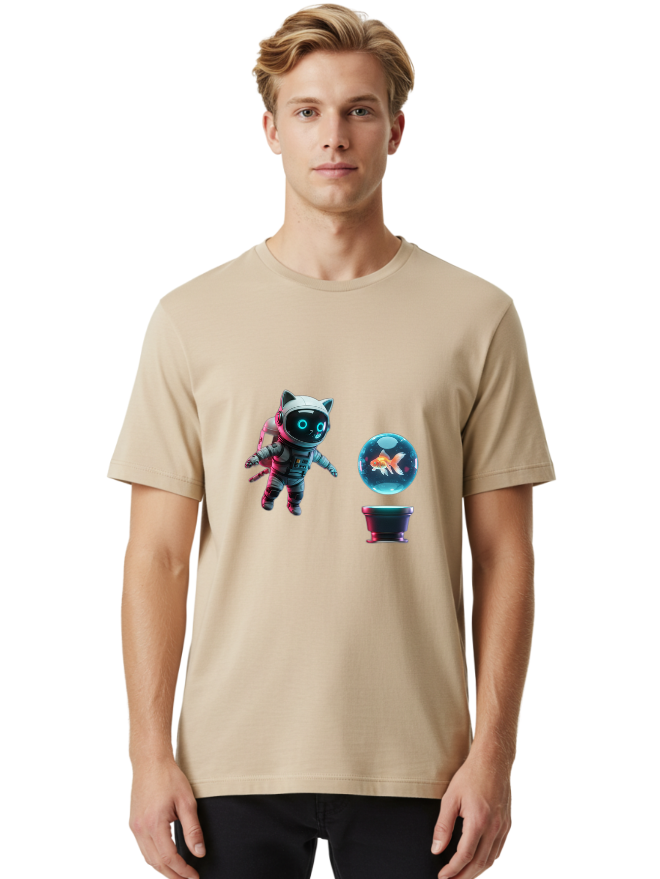 Cat-Astronaut-1 Men'S Graphic Tee, 100% Cotton, Comfortable Casual Summer Wear, Machine Washable, Vintage Camera, Old Camera, Antique Camera, Black Camera, Classic Photography, Photography Equipment, Nostalgic Device, Film Camera, Camera Art Bak189