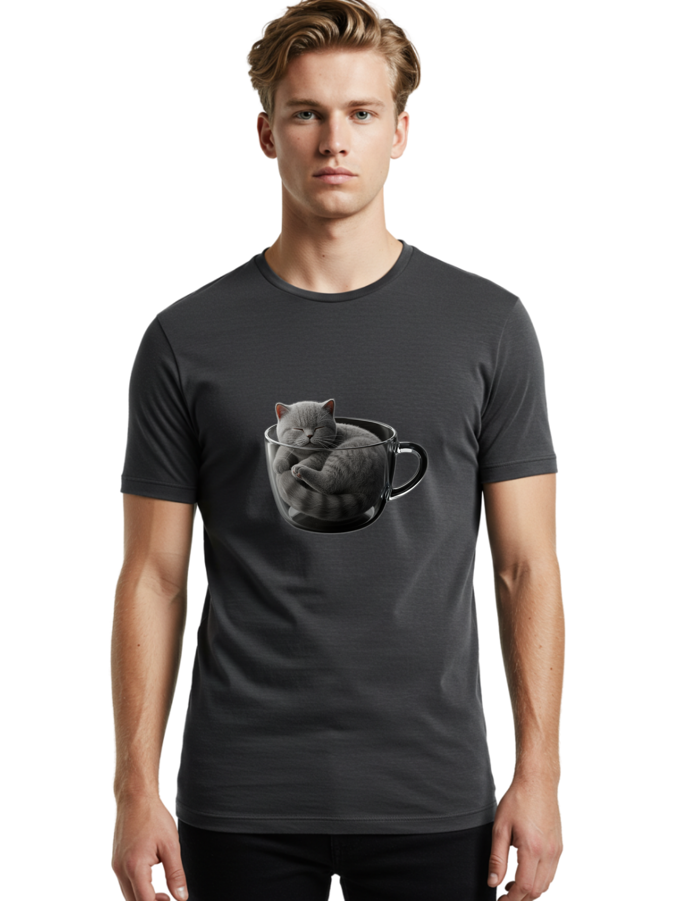 Cat-In-Coffee-Cup-1 Men'S Graphic Tee, 100% Cotton, Comfortable Casual Summer Wear, Machine Washable, Vintage Camera, Old Camera, Antique Camera, Black Camera, Classic Photography, Photography Equipment, Nostalgic Device, Film Camera, Bak193
