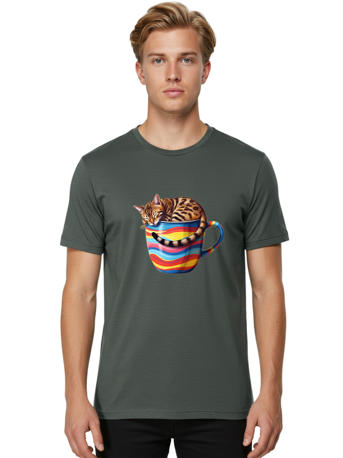 Cat-In-Coffee-Cup-2 Men'S Graphic Tee, 100% Cotton, Comfortable Casual Summer Wear, Machine Washable, Vintage Camera, Old Camera, Antique Camera, Black Camera, Classic Photography, Photography Equipment, Nostalgic Device, Film Camera, Bak194