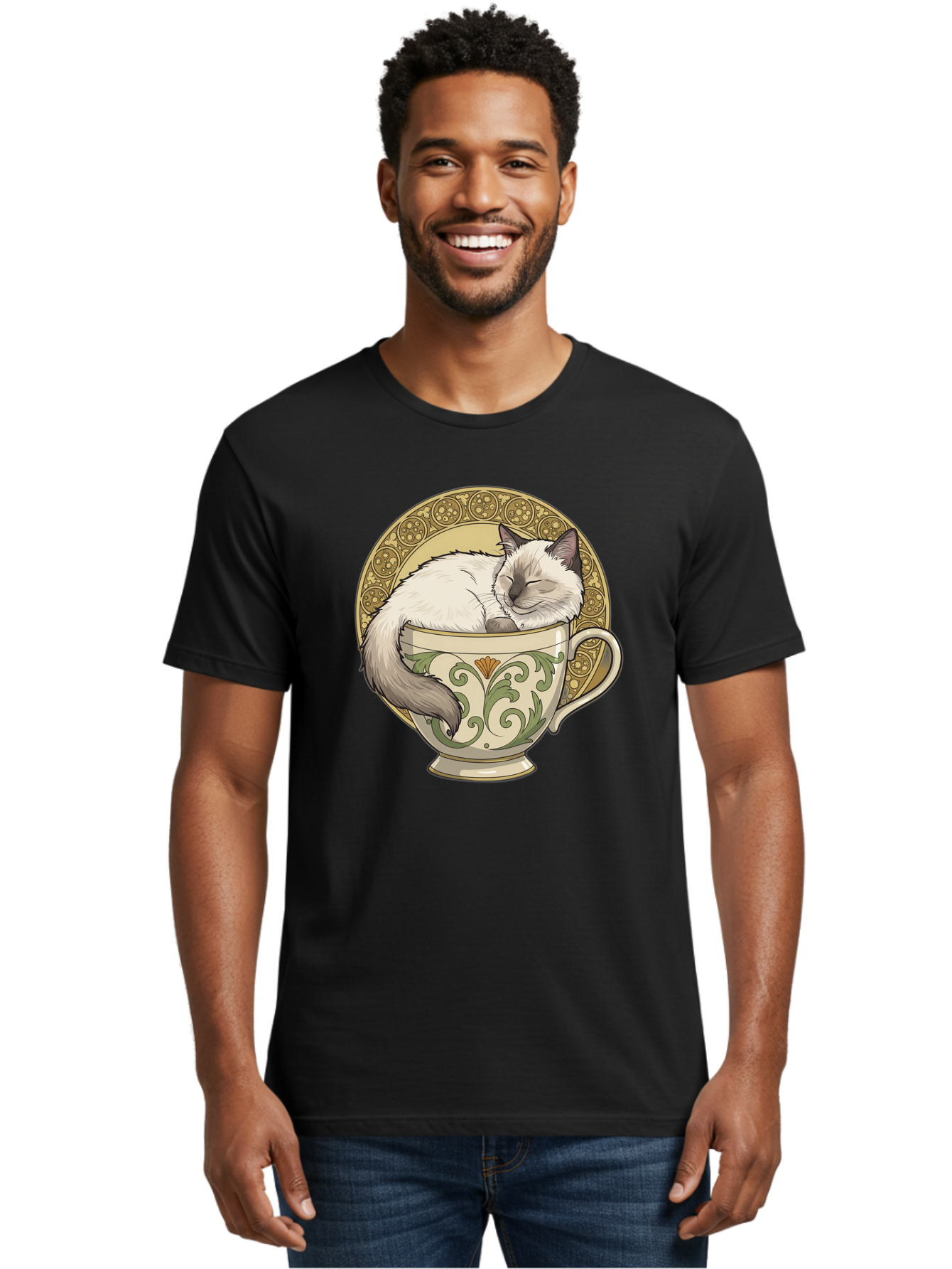 Cat-In-Tea-Cup-1 Men'S Graphic Tee, 100% Cotton, Comfortable Casual Summer Wear, Machine Washable, Vintage Camera, Old Camera, Antique Camera, Black Camera, Classic Photography, Photography Equipment, Nostalgic Device, Film Camera, Camera Art Bak209