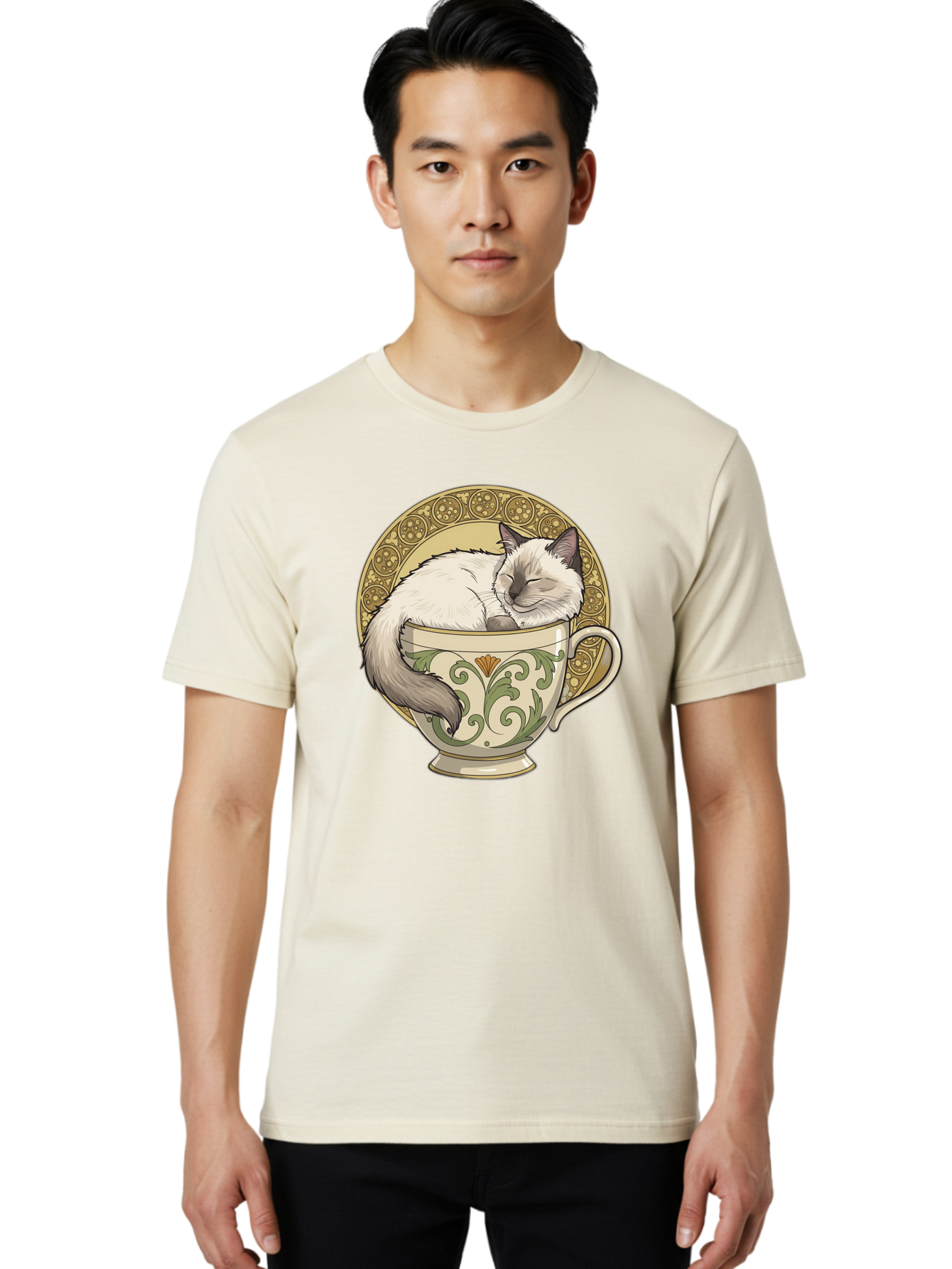 Cat-In-Tea-Cup-1 Men'S Graphic Tee, 100% Cotton, Comfortable Casual Summer Wear, Machine Washable, Vintage Camera, Old Camera, Antique Camera, Black Camera, Classic Photography, Photography Equipment, Nostalgic Device, Film Camera, Camera Art Bak209