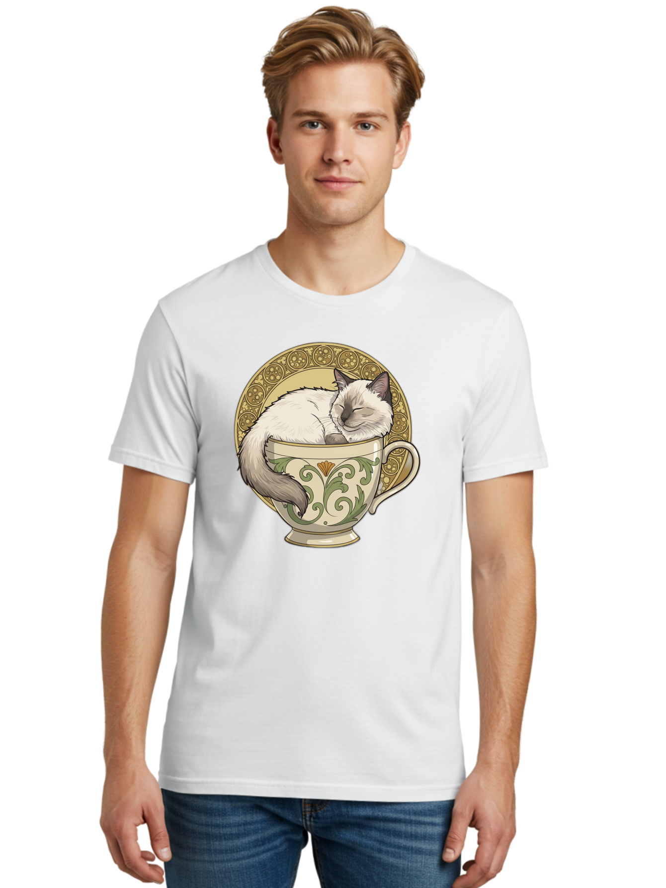 Cat-In-Tea-Cup-1 Men'S Graphic Tee, 100% Cotton, Comfortable Casual Summer Wear, Machine Washable, Vintage Camera, Old Camera, Antique Camera, Black Camera, Classic Photography, Photography Equipment, Nostalgic Device, Film Camera, Camera Art Bak209