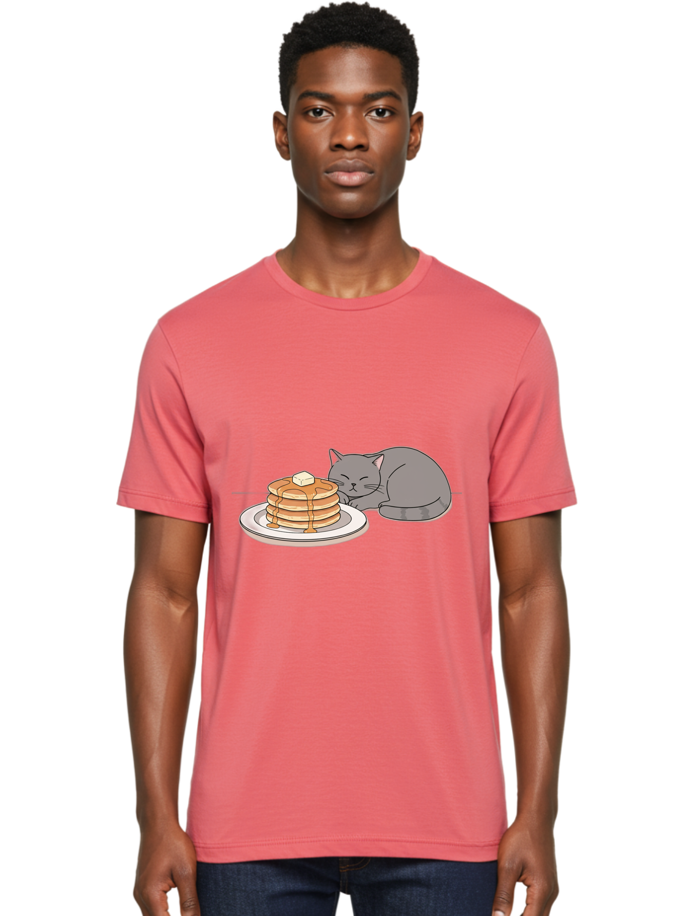 Cat-Sleeping-Next-To-Pancakes-1 Men'S Graphic Tee, 100% Cotton, Comfortable Casual Summer Wear, Machine Washable, Vintage Camera, Old Camera, Antique Camera, Black Camera, Classic Photography, Photography Equipment, Nostalgic Device, Bak218