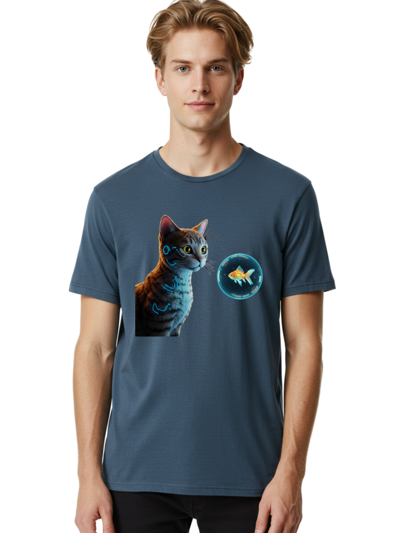 Cat-With-Fishbowl Men'S Graphic Tee, 100% Cotton, Comfortable Casual Summer Wear, Machine Washable, Vintage Camera, Old Camera, Antique Camera, Black Camera, Classic Photography, Photography Equipment, Nostalgic Device, Film Camera, Camera Art Bak223