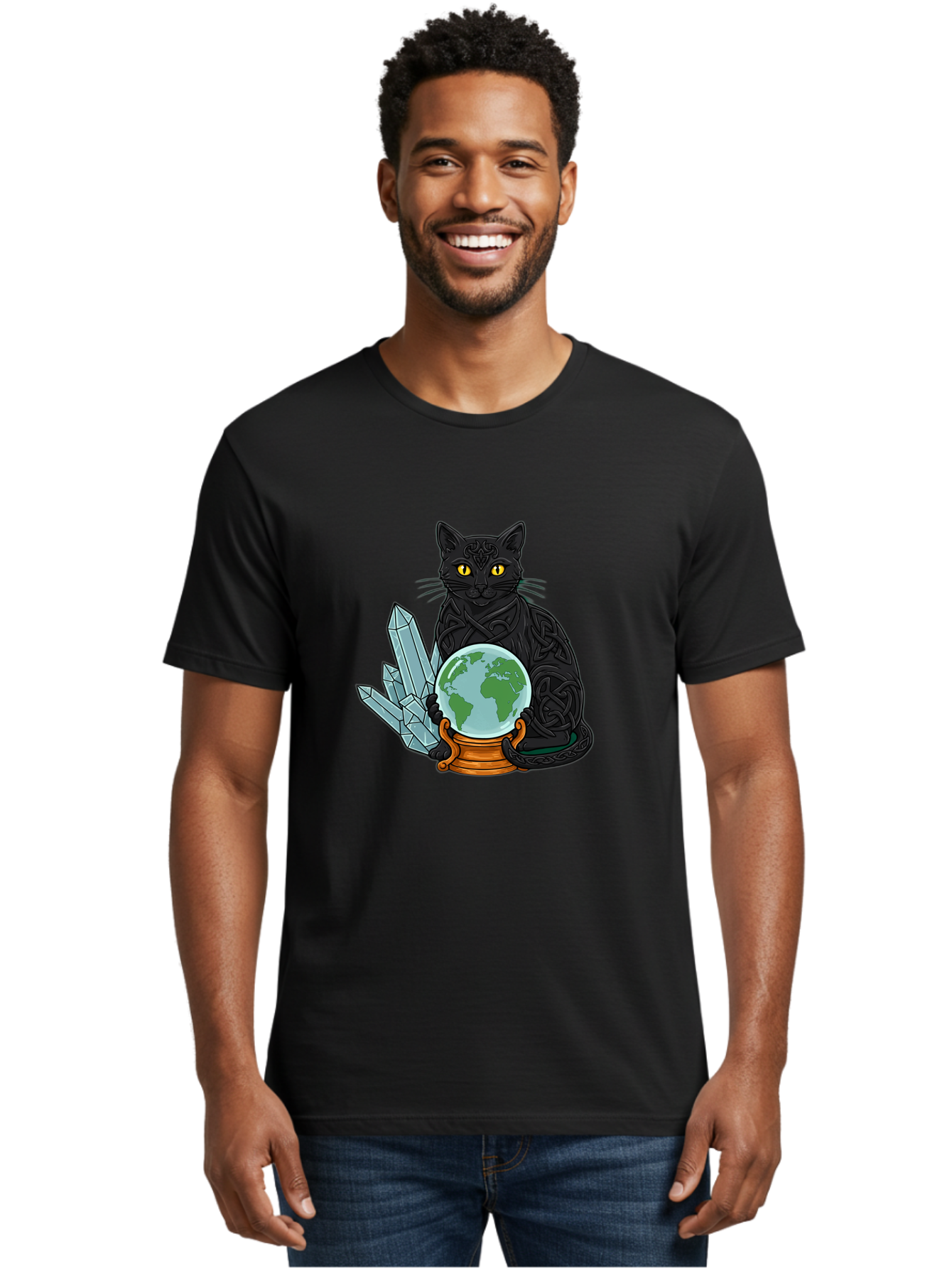 Celtic-Cat-With-Globe Men'S Graphic Tee, 100% Cotton, Comfortable Casual Summer Wear, Machine Washable, Vintage Camera, Old Camera, Antique Camera, Black Camera, Classic Photography, Photography Equipment, Nostalgic Device, Film Camera, Bak225