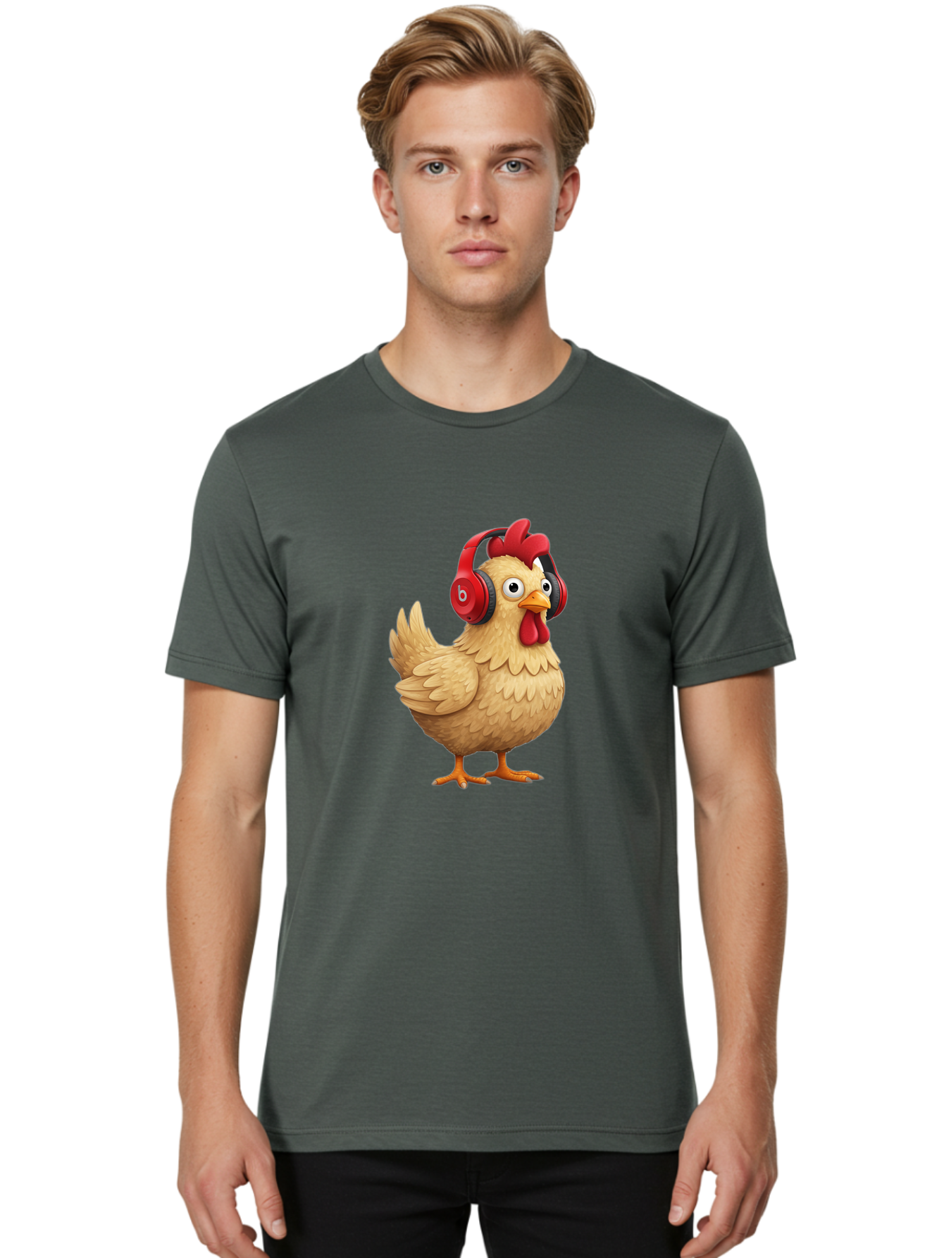 Clucking-Chicken-With-Headphones Men'S Graphic Tee, 100% Cotton, Comfortable Casual Summer Wear, Machine Washable, Vintage Camera, Old Camera, Antique Camera, Black Camera, Classic Photography, Photography Equipment, Nostalgic Device, Bak274