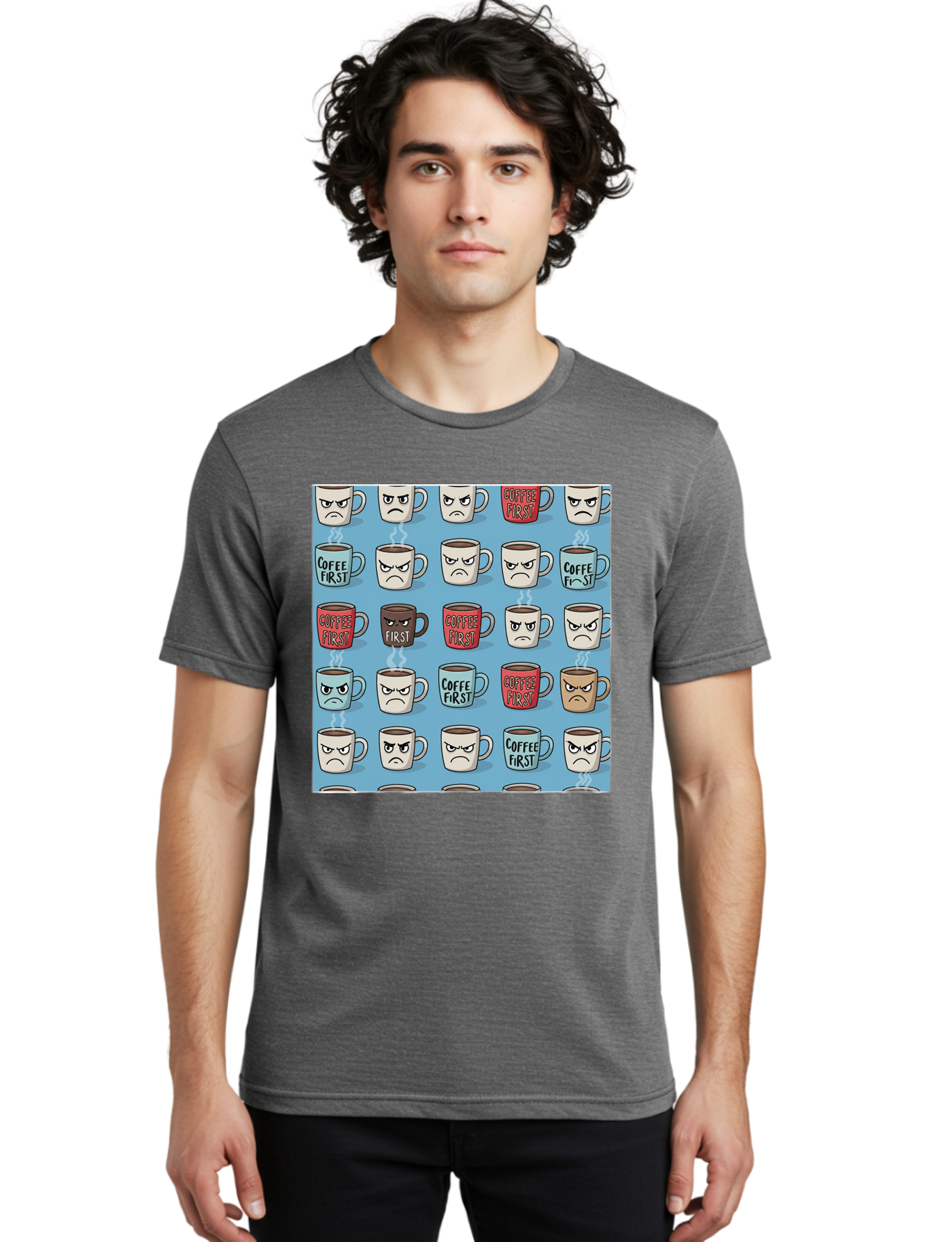 Coffee-First-1 Men'S Graphic Tee, 100% Cotton, Comfortable Casual Summer Wear, Machine Washable, Vintage Camera, Old Camera, Antique Camera, Black Camera, Classic Photography, Photography Equipment, Nostalgic Device, Film Camera, Camera Art Bak279