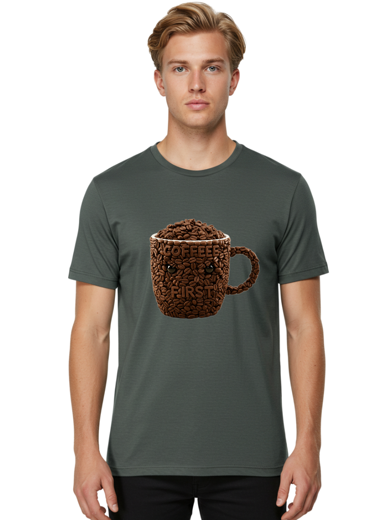 Coffee-First-2 Men'S Graphic Tee, 100% Cotton, Comfortable Casual Summer Wear, Machine Washable, Vintage Camera, Old Camera, Antique Camera, Black Camera, Classic Photography, Photography Equipment, Nostalgic Device, Film Camera, Camera Art Bak280